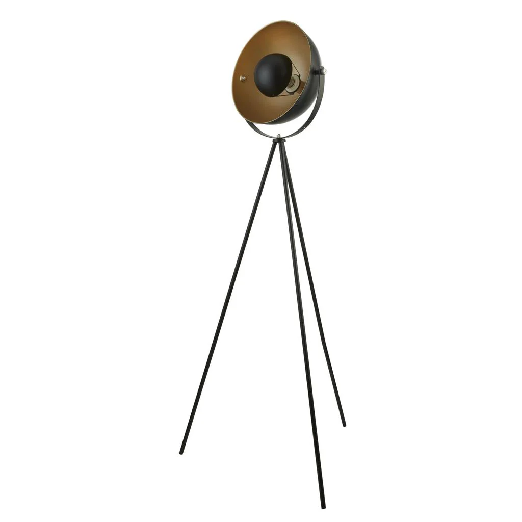 Blink Tripod Floor Lamp - Black Matt Metal & Gold E27 - Image 2