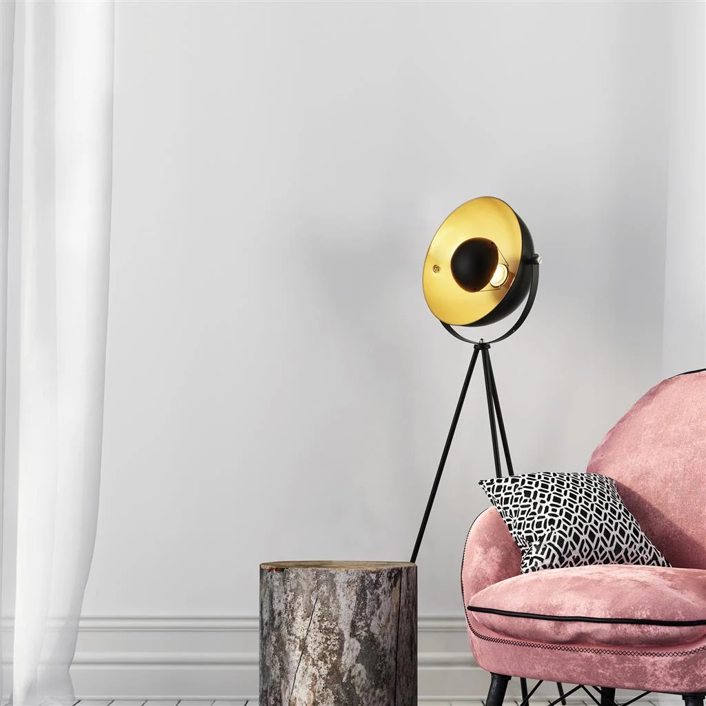Blink Tripod Floor Lamp - Black Matt Metal & Gold E27 - Image 4