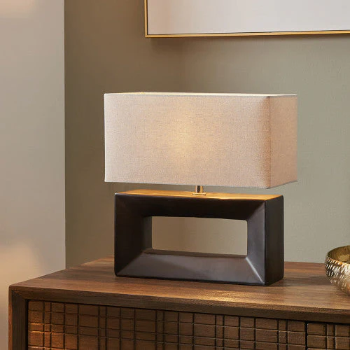 Block Ceramic Rectangular Table Lamp- White & Black - Image 4