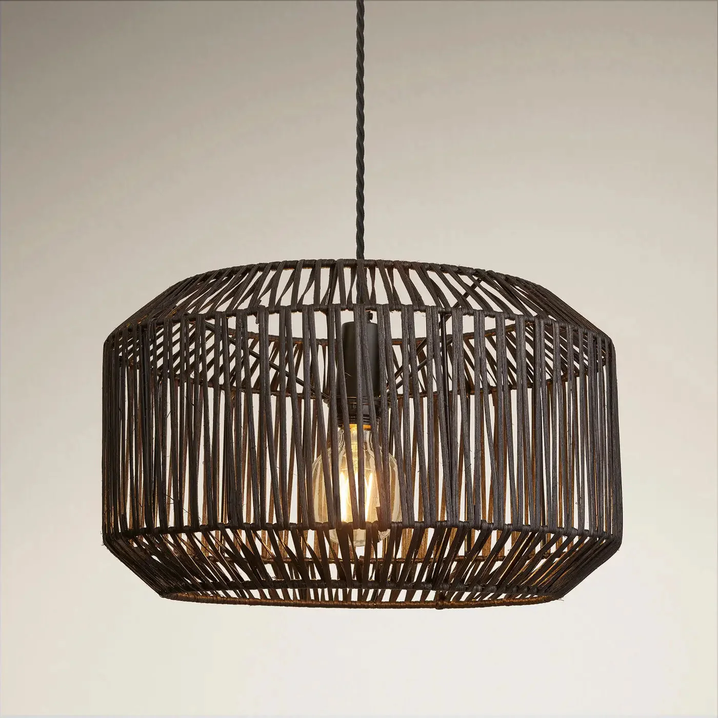 Boho Rattan Ceiling Pendant - 18 Inch - Drum - Image 3