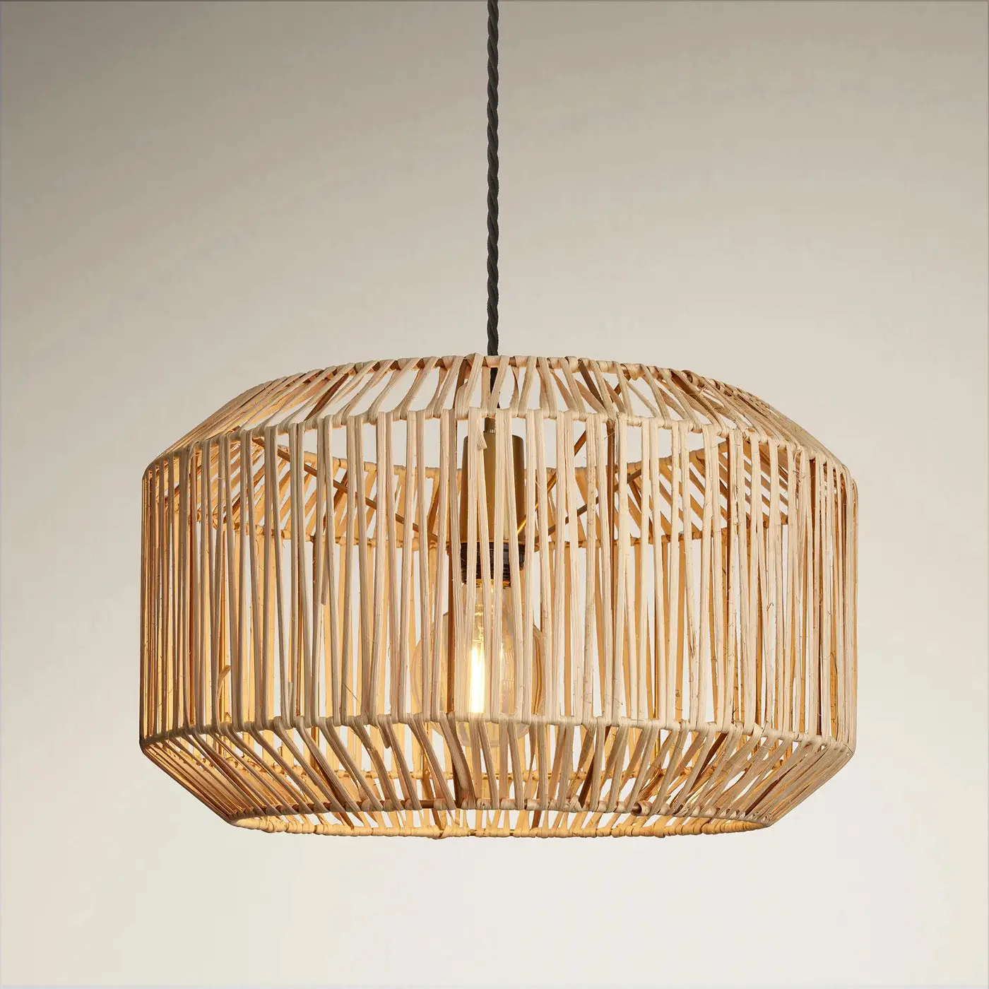 Boho Rattan Ceiling Pendant - 18 Inch - Drum - Image 5