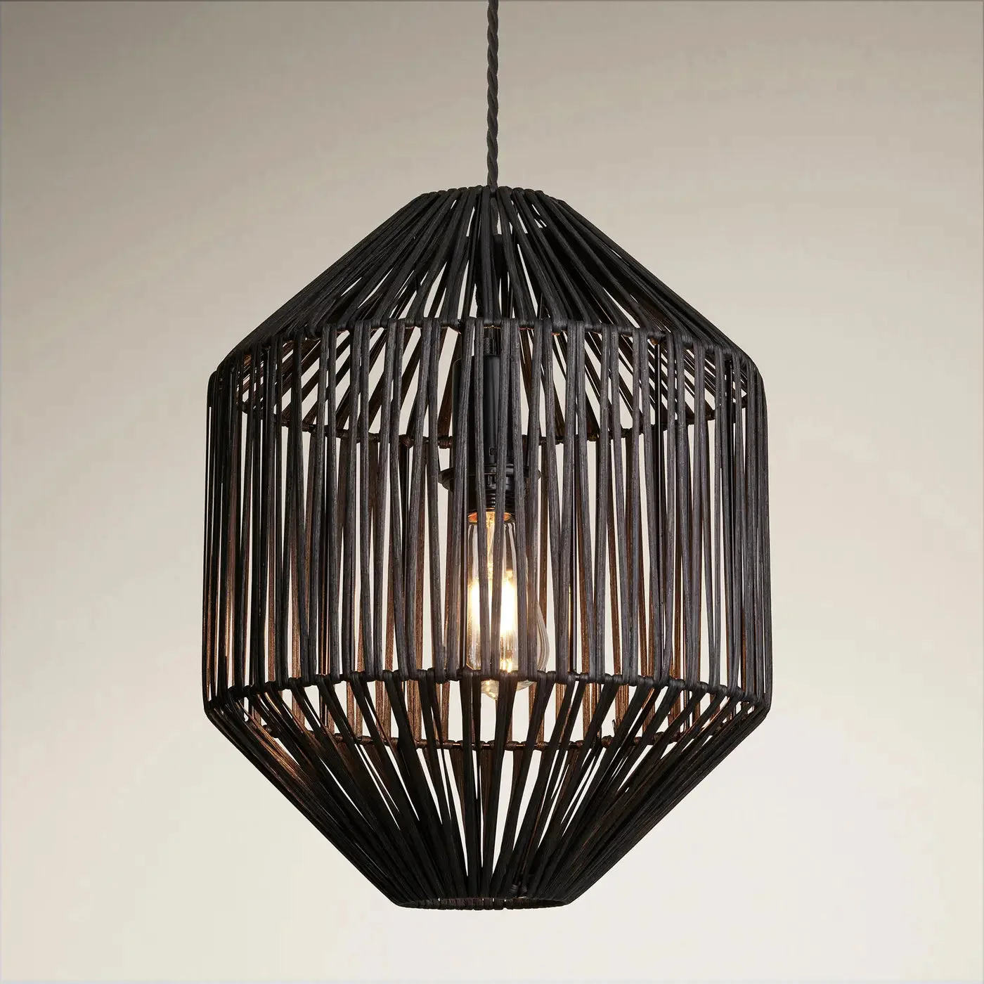 Boho Rattan Ceiling Pendant Light - 12 Inch - Diamond - Image 2