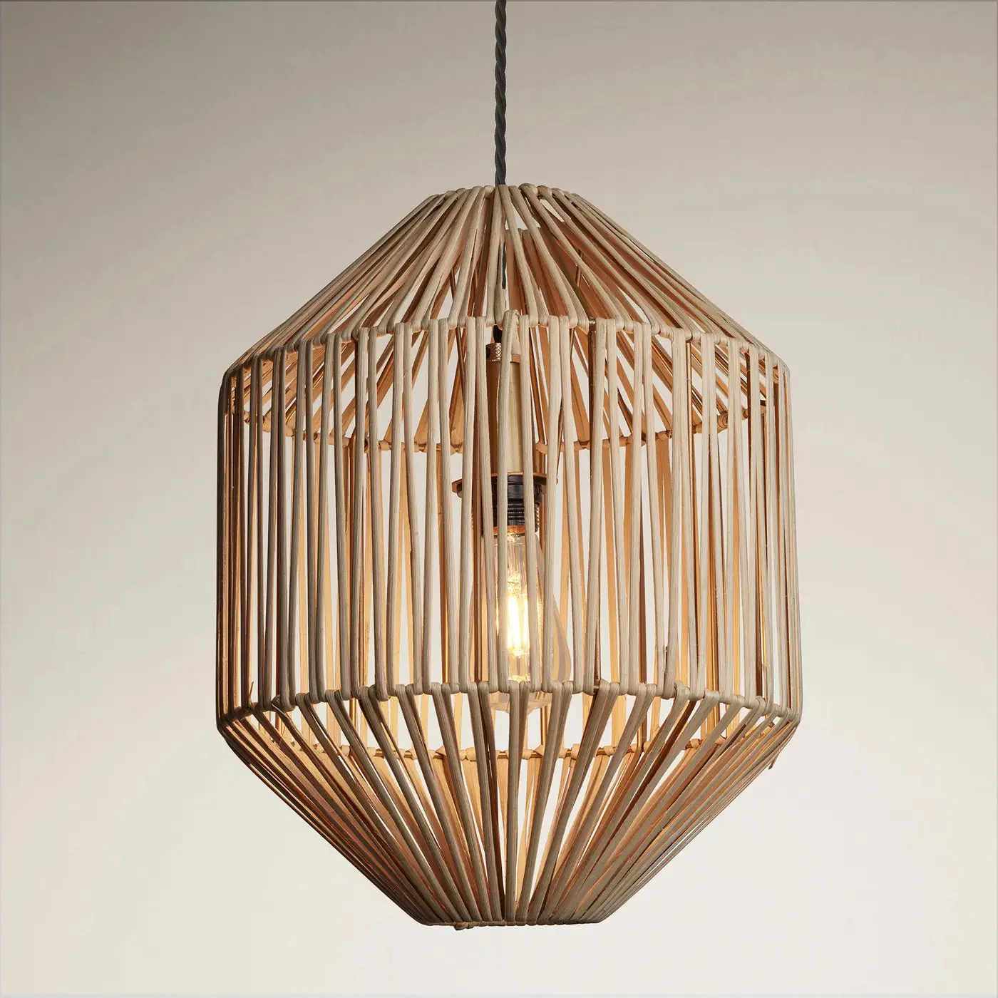 Boho Rattan Ceiling Pendant Light - 12 Inch - Diamond - Image 5