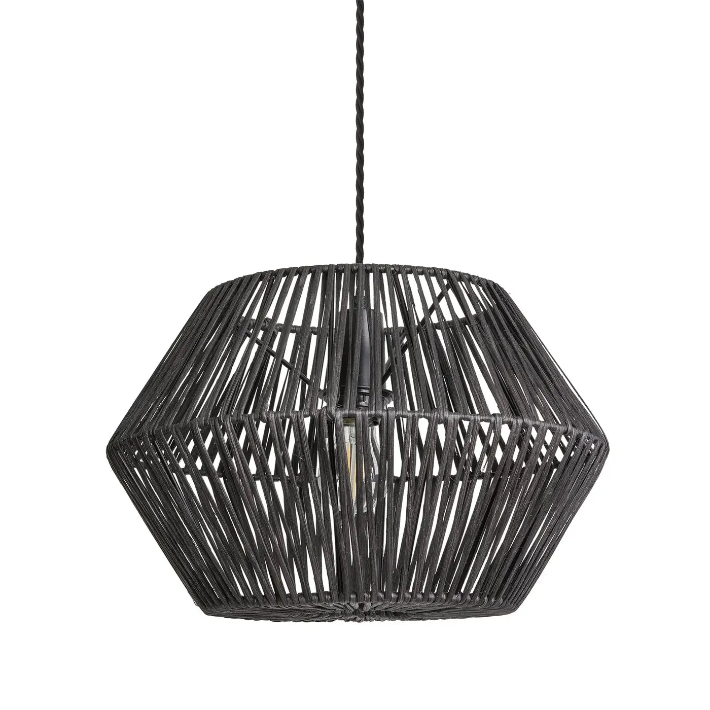 Boho Rattan Ceiling Pendant Light - 15 Inch - Hex - Image 2
