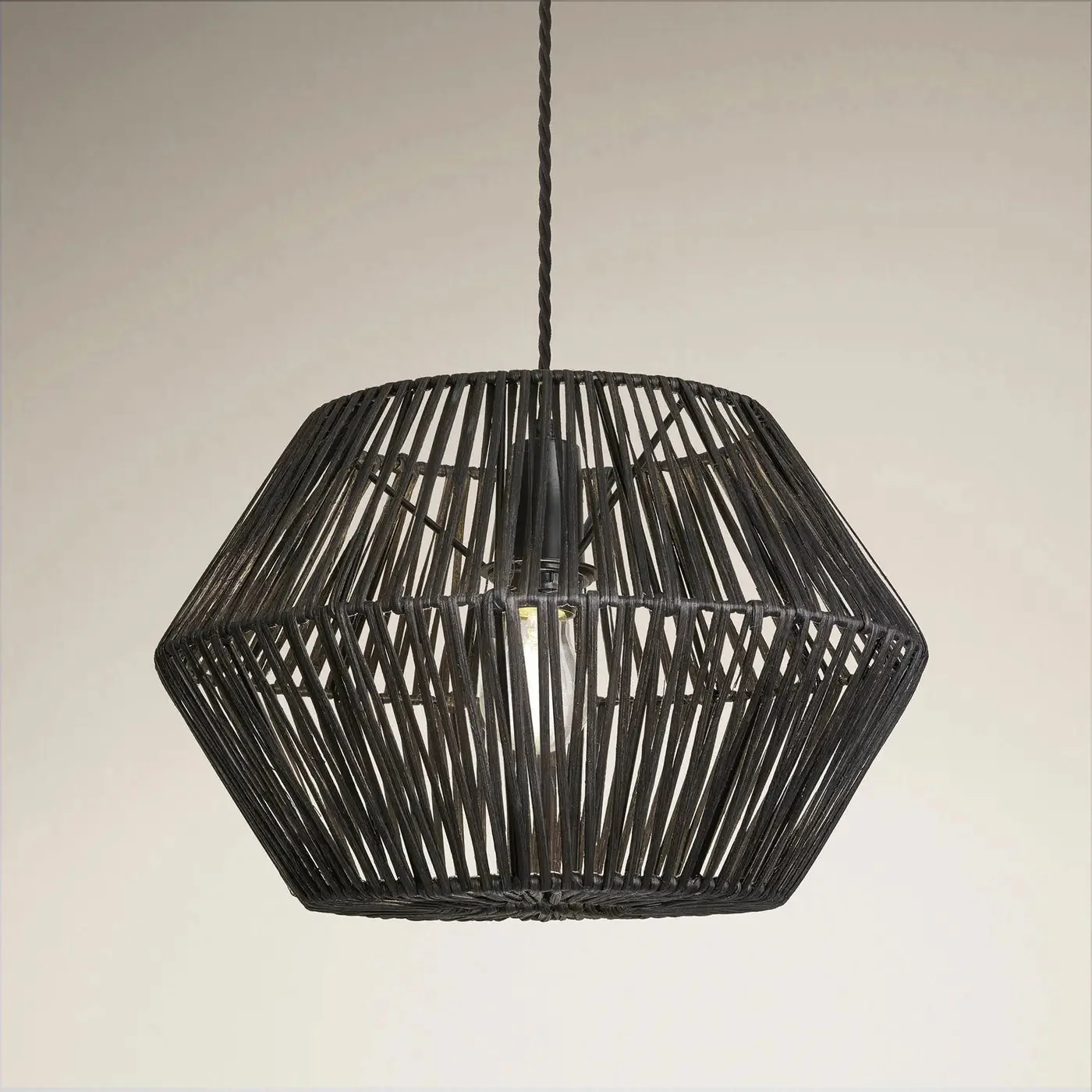 Boho Rattan Ceiling Pendant Light - 15 Inch - Hex - Image 3