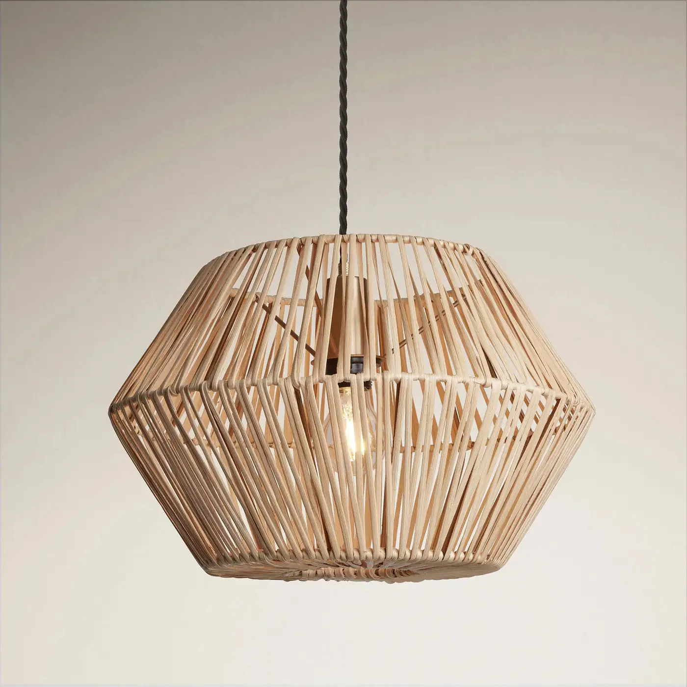 Boho Rattan Ceiling Pendant Light - 15 Inch - Hex - Image 4