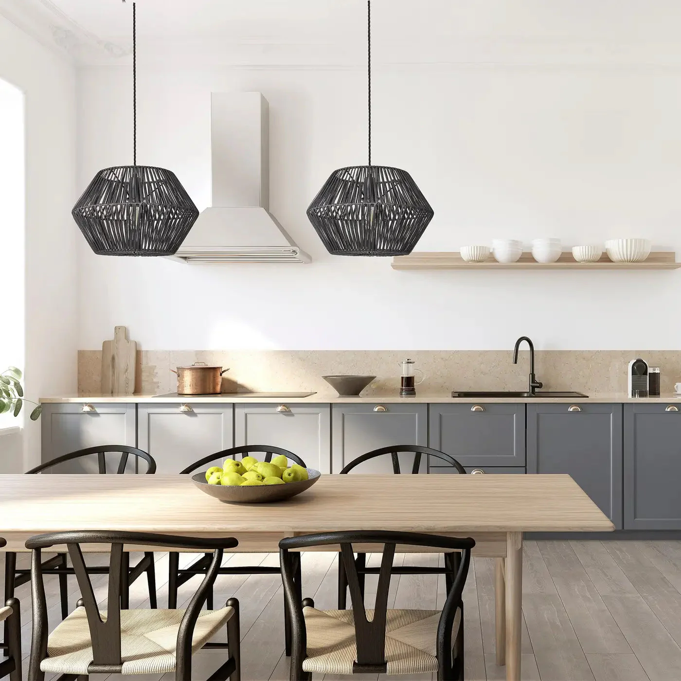 Boho Rattan Ceiling Pendant Light - 15 Inch - Hex - Image 5