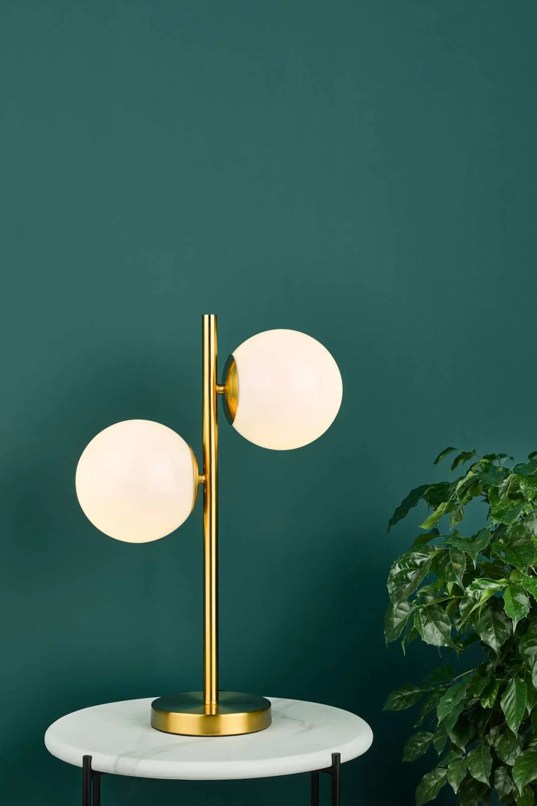 Bombazine 2 Light Table Lamp - Natural Brass & Opal Glass IP20 - Image 3