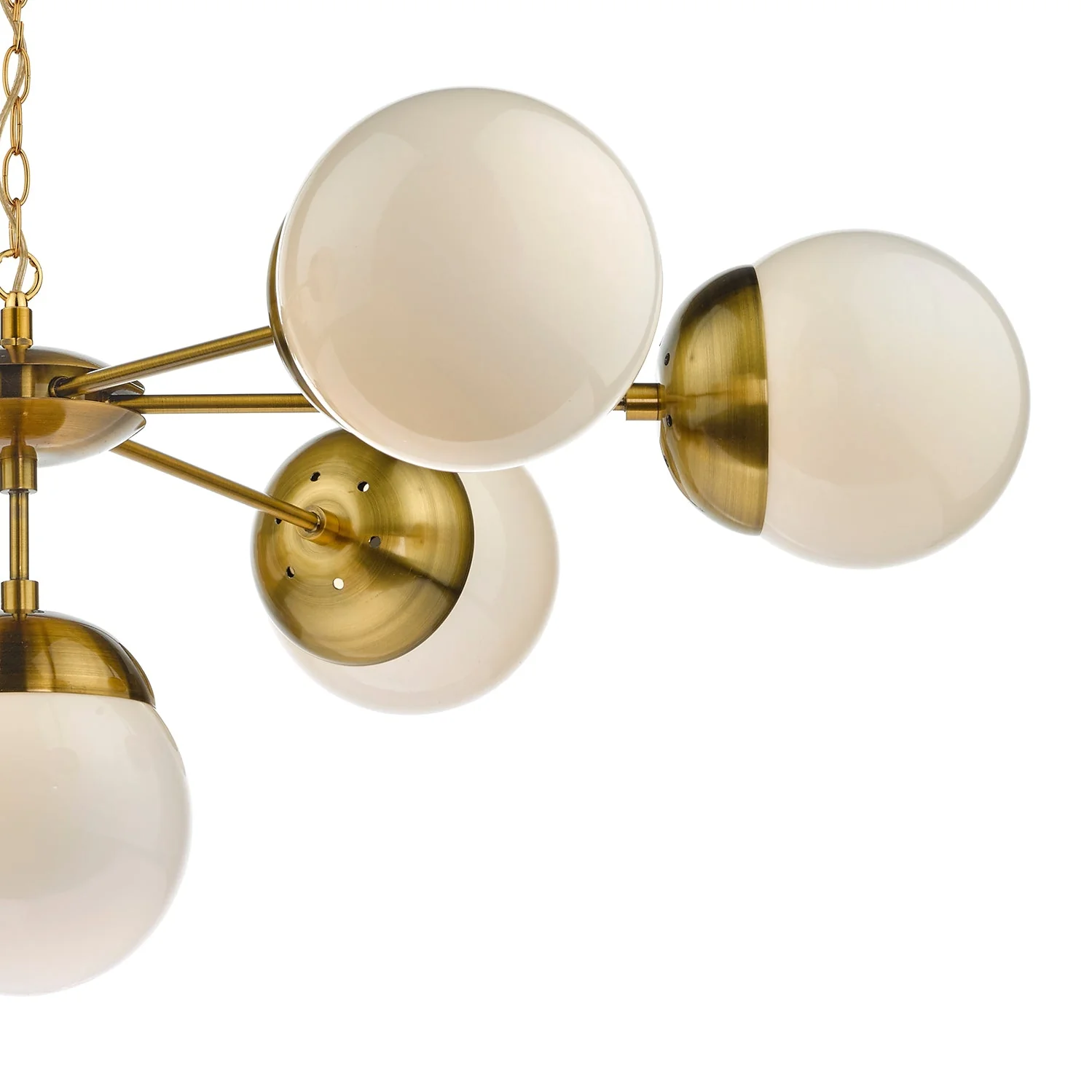 Bombazine 7Lt Centre Ceiling Fitting Natural Brass & White Opal Glass - Image 3