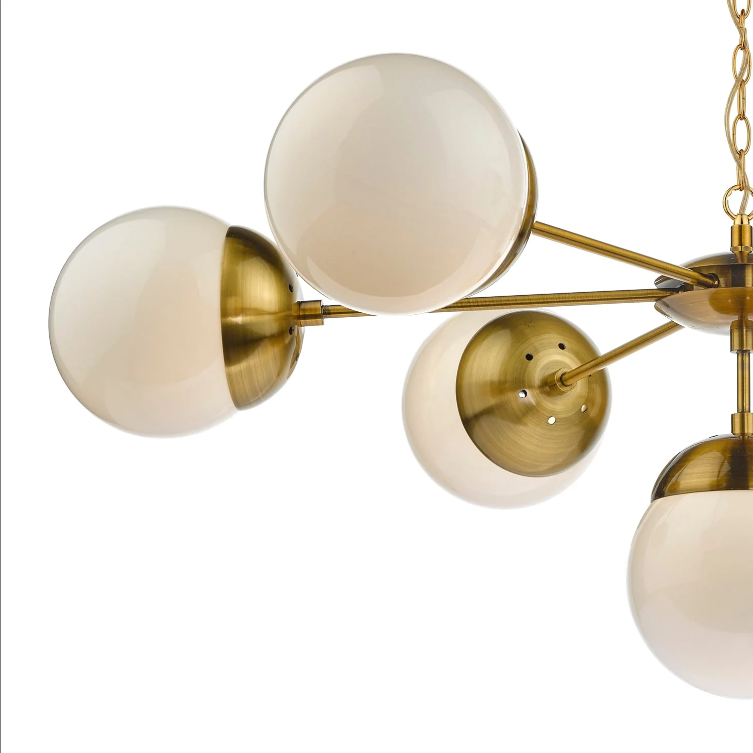 Bombazine 7Lt Centre Ceiling Fitting Natural Brass & White Opal Glass - Image 4