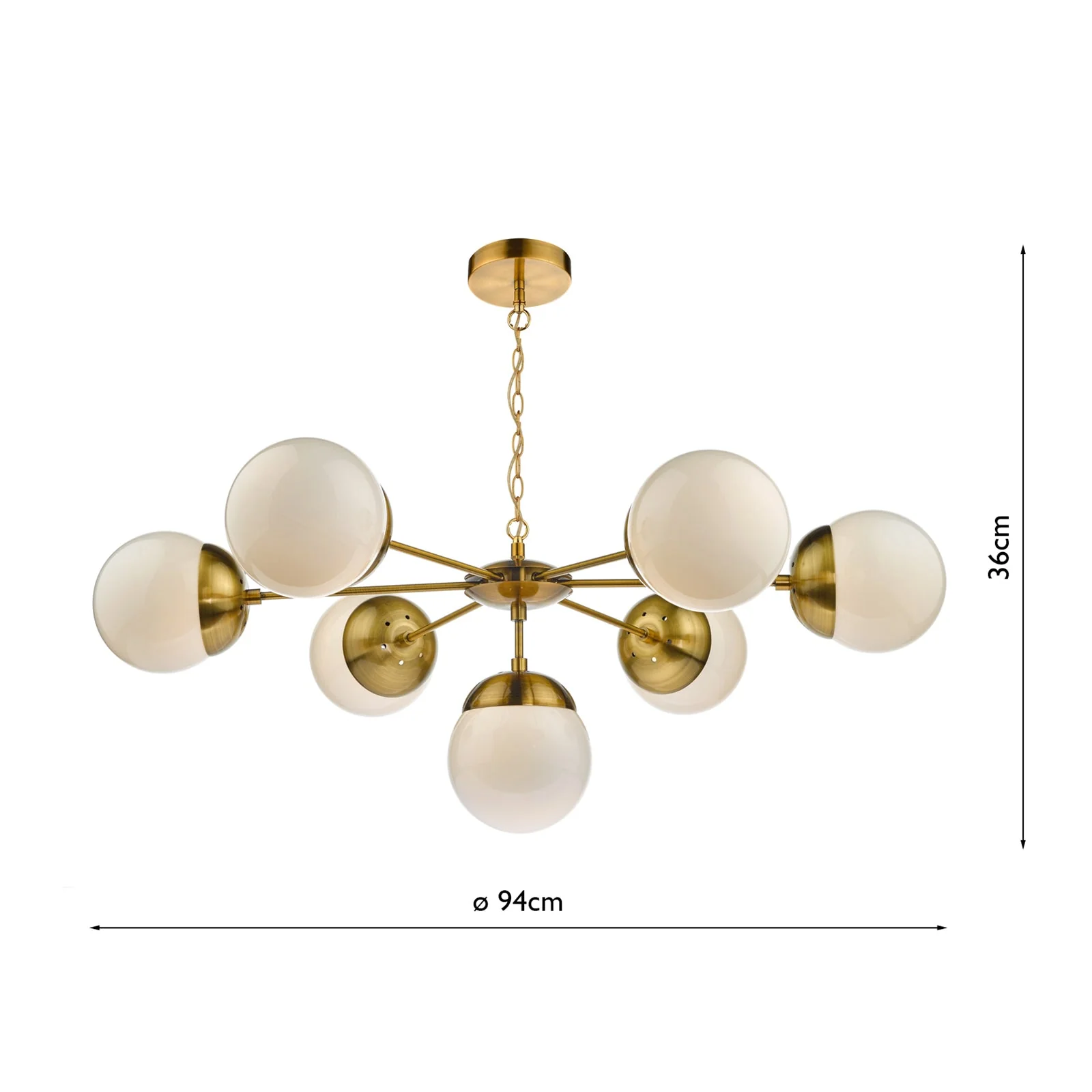 Bombazine 7Lt Centre Ceiling Fitting Natural Brass & White Opal Glass - Image 6