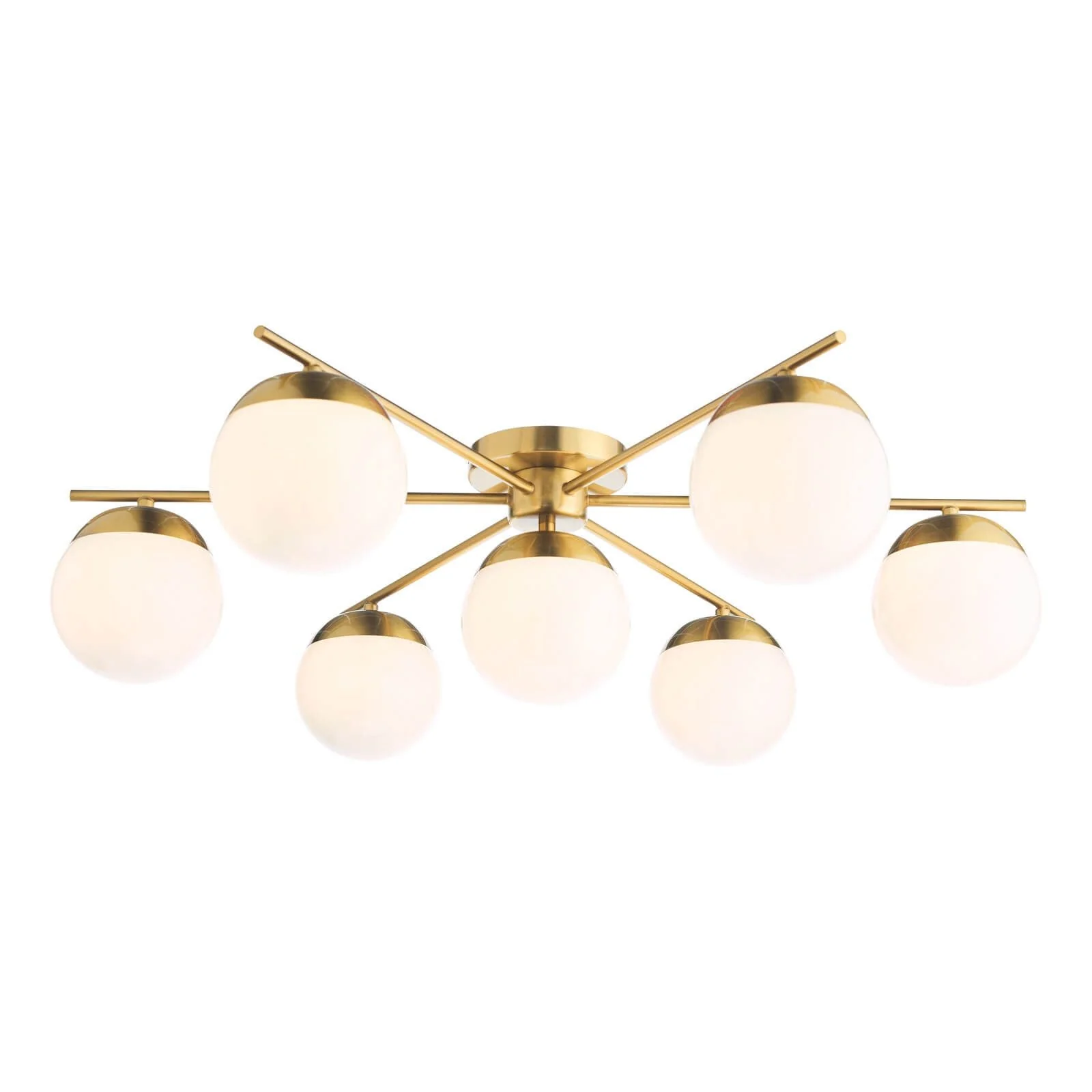 Bombazine 7Lt Semi-Flush Light, Natural Brass & White Opal Glass