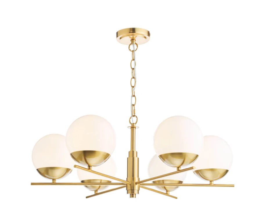 Bombazine 6/8Lt Centre Ceiling Light - Natural Brass & Opal Glass