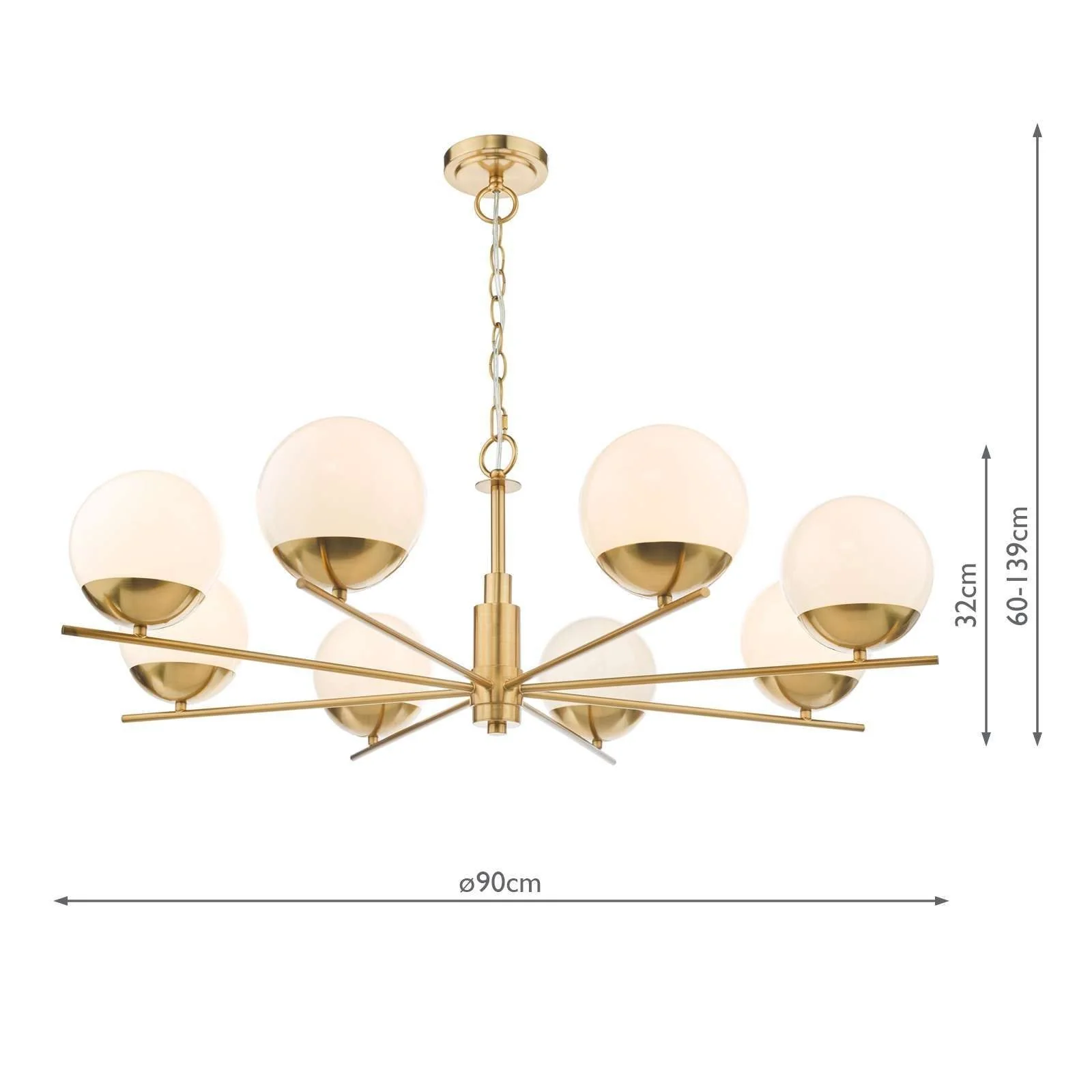 Bombazine 6/8Lt Centre Ceiling Light - Natural Brass & Opal Glass - Image 12