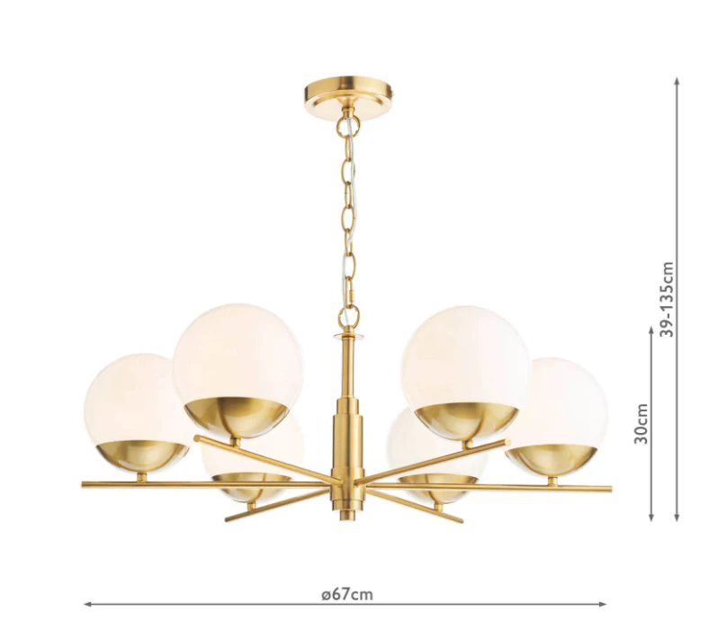 Bombazine 6/8Lt Centre Ceiling Light - Natural Brass & Opal Glass - Image 5
