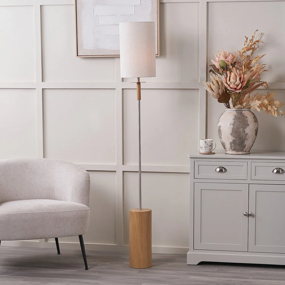 Bonham Floor Lamp - Wood & Silver - Image 2