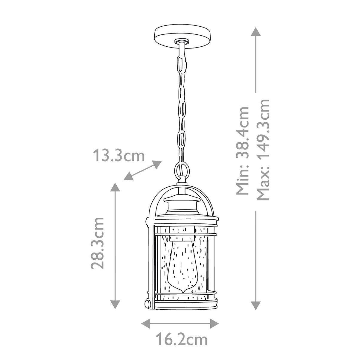 Booker 1 Light Small Chain Lantern - Industrial Aluminium IP44 E27 - Image 6
