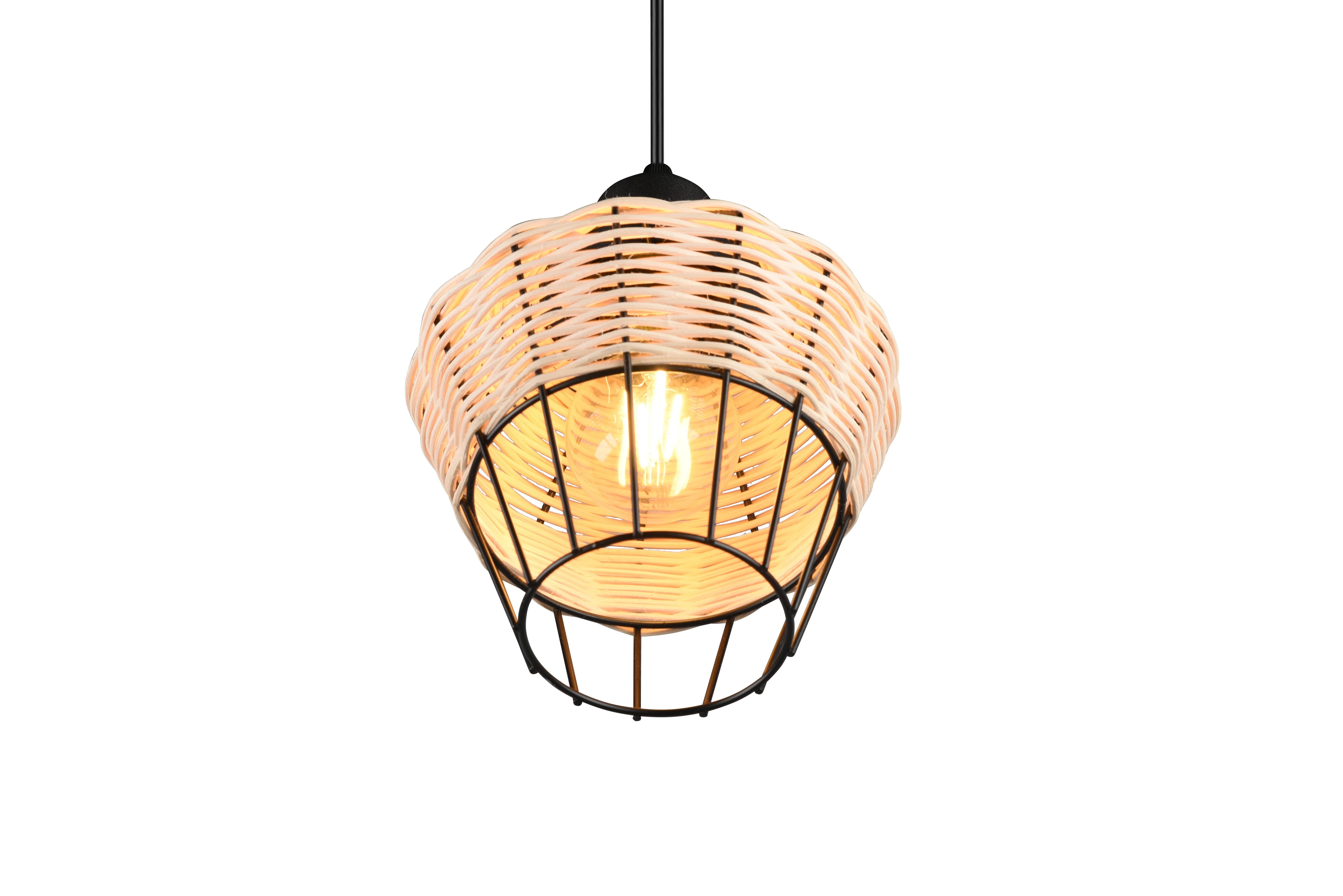 Borka Hanging Pendant - Black / Natural Rattan Finish - Image 10