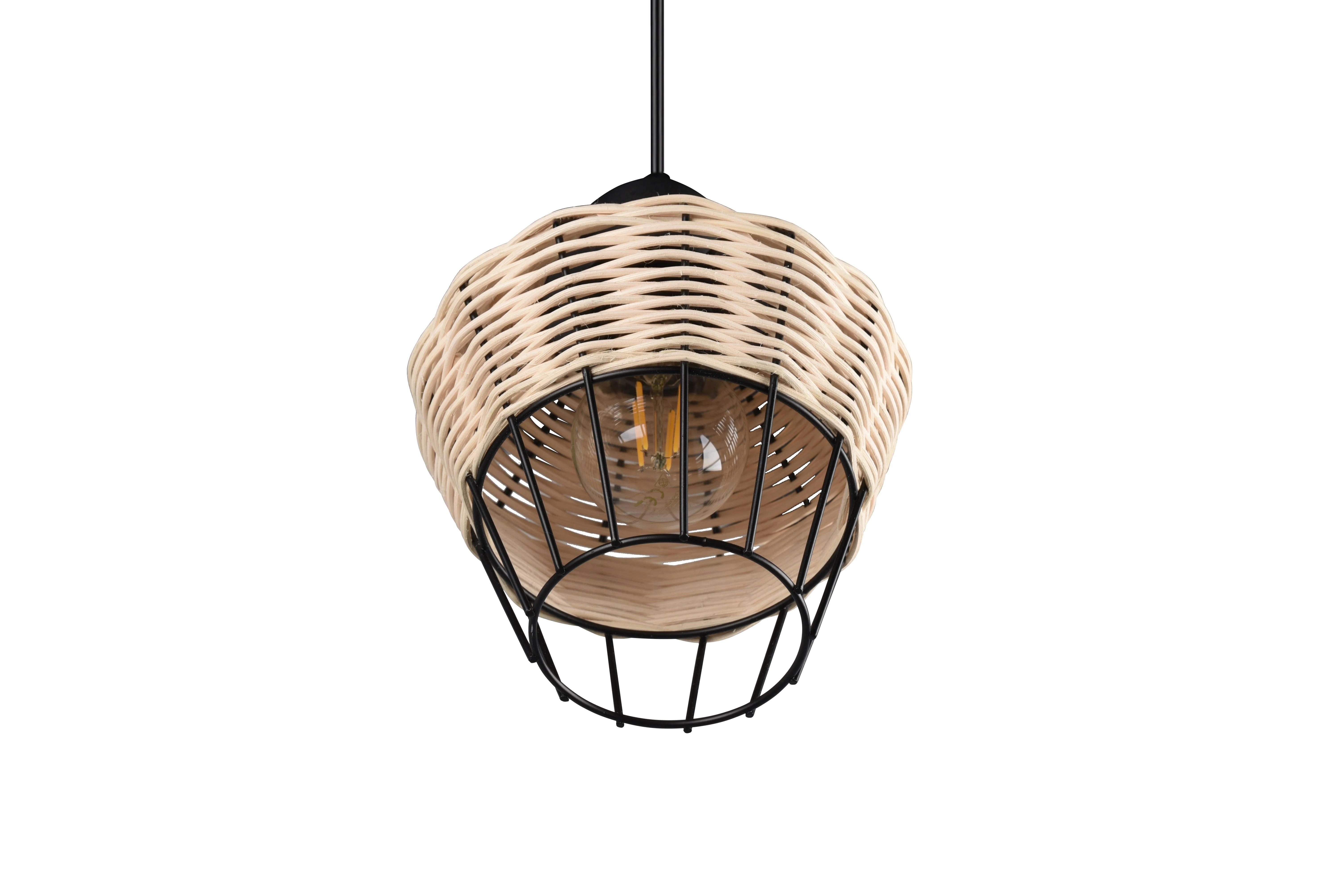 Borka Hanging Pendant - Black / Natural Rattan Finish - Image 13