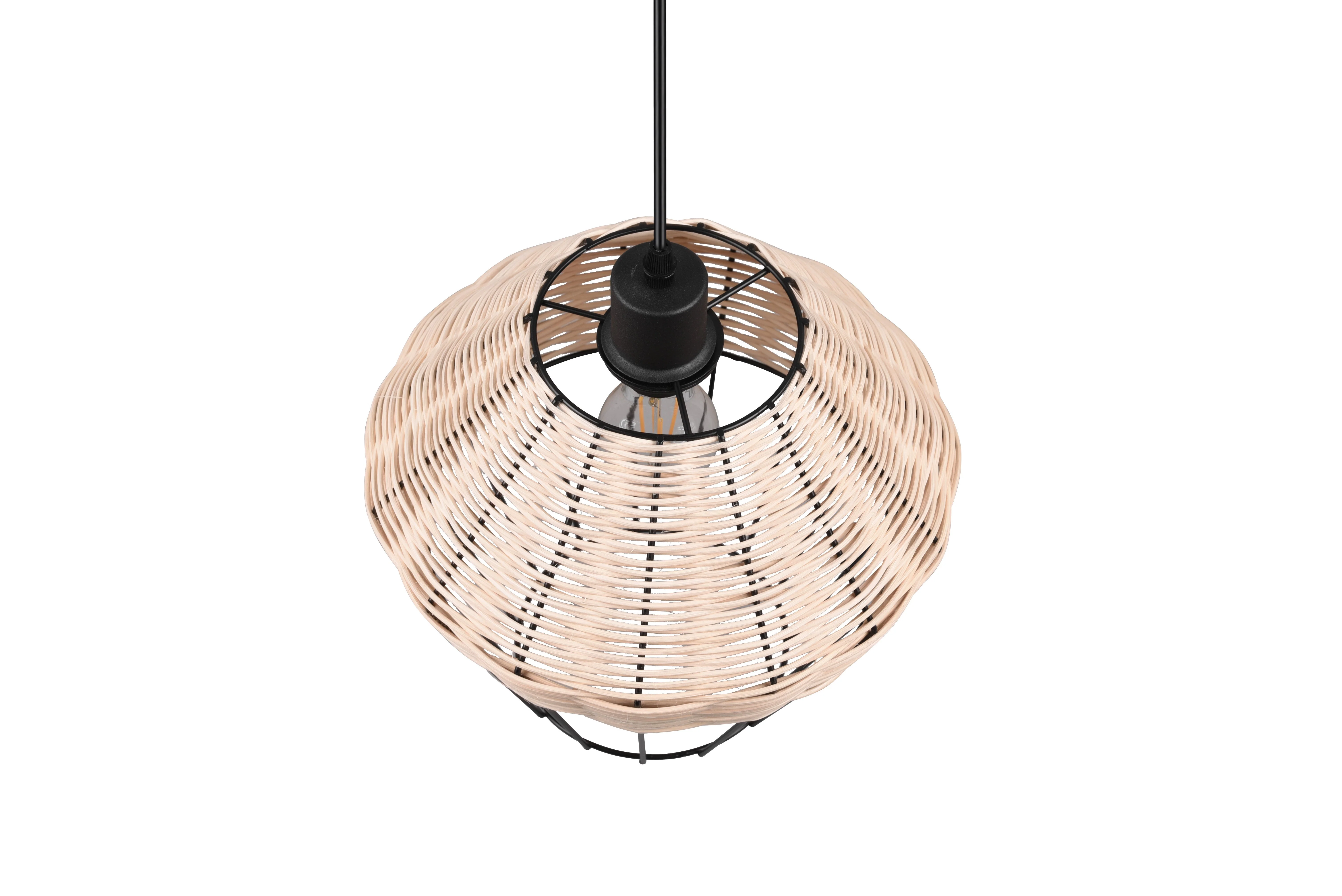 Borka Hanging Pendant - Black / Natural Rattan Finish - Image 15