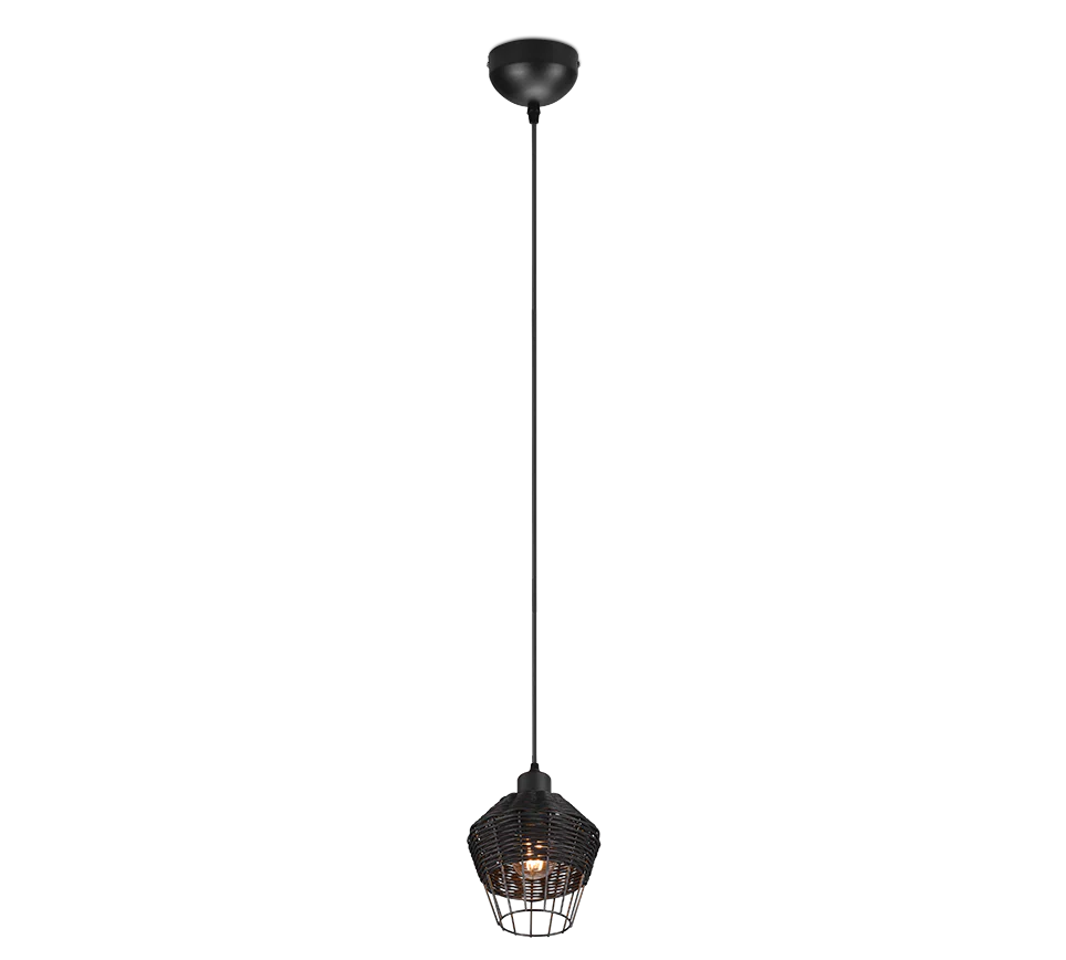 Borka Hanging Pendant - Black / Natural Rattan Finish - Image 2