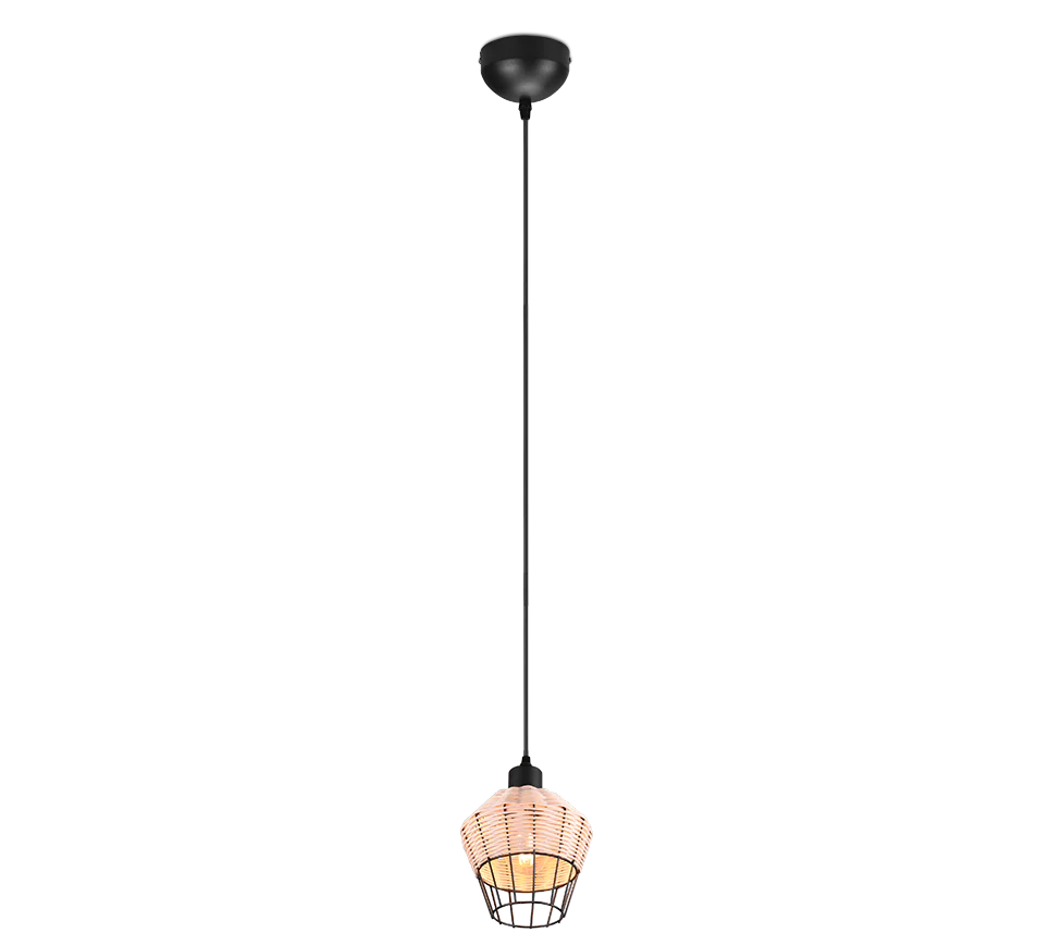 Borka Hanging Pendant - Black / Natural Rattan Finish - Image 3