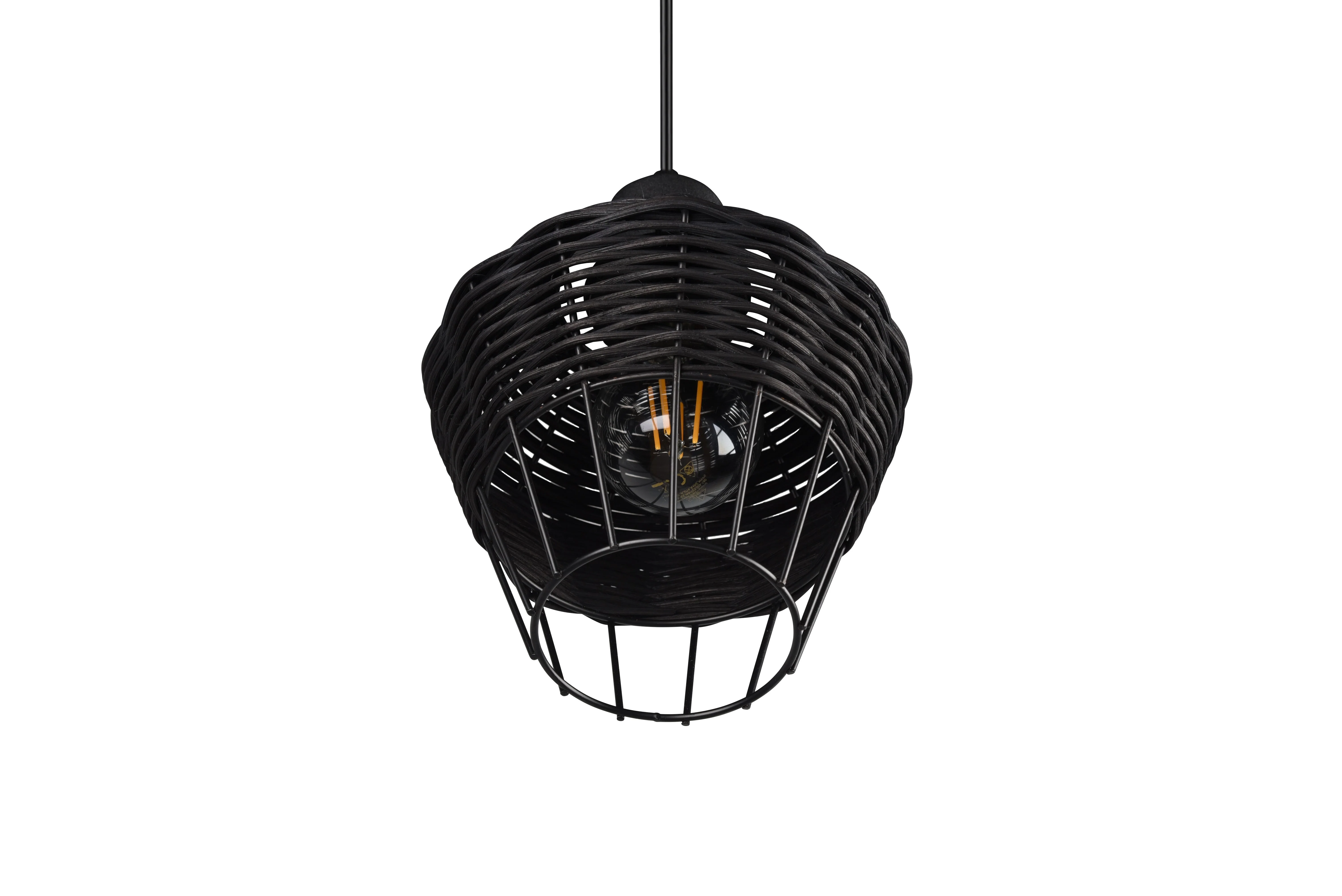 Borka Hanging Pendant - Black / Natural Rattan Finish - Image 5
