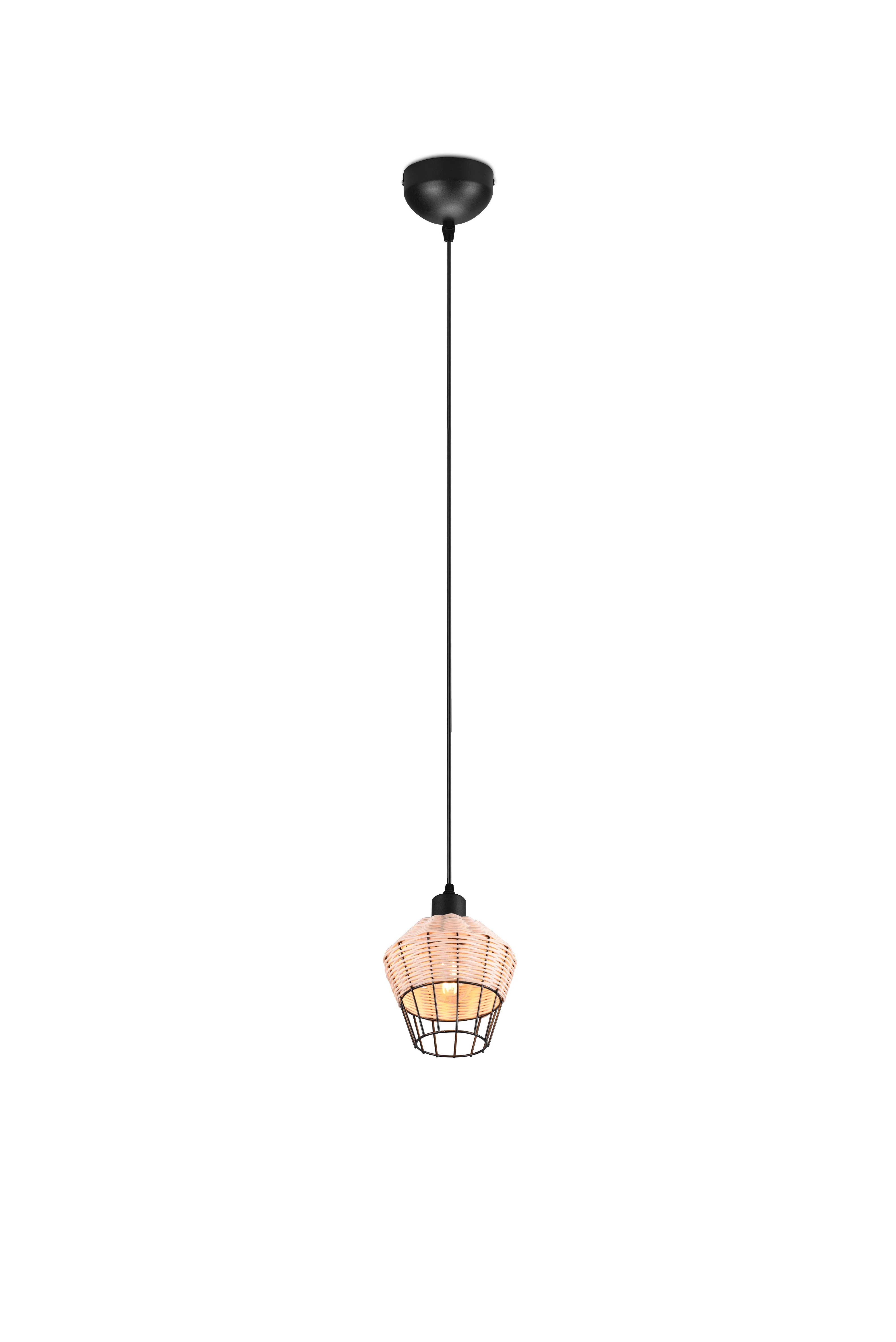 Borka Hanging Pendant - Black / Natural Rattan Finish - Image 8