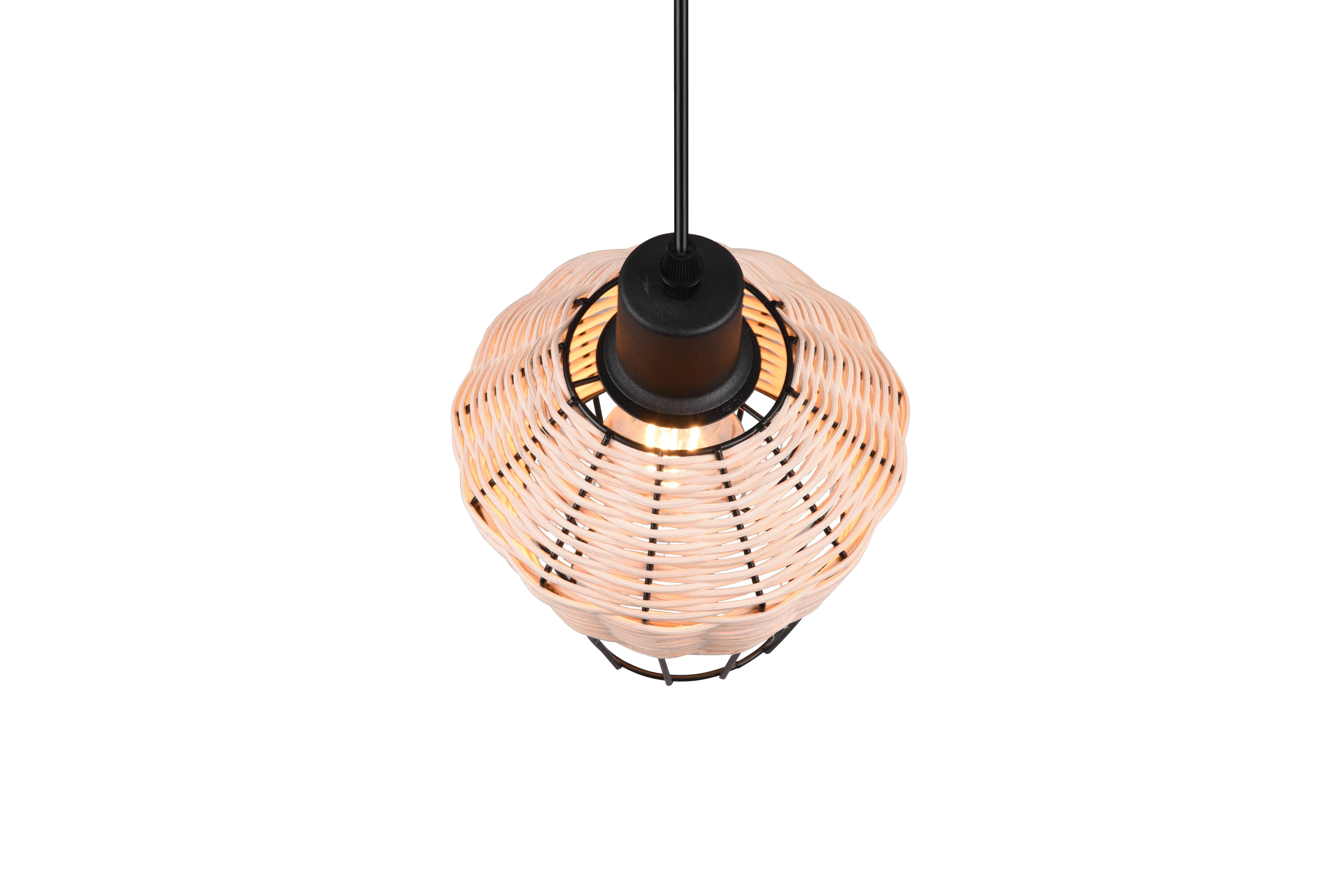 Borka Hanging Pendant - Black / Natural Rattan Finish - Image 9