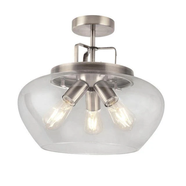 Boule 3 Light Bronze/Satin Silver and Clear Glass Semi Flush Ceiling Light - Image 2