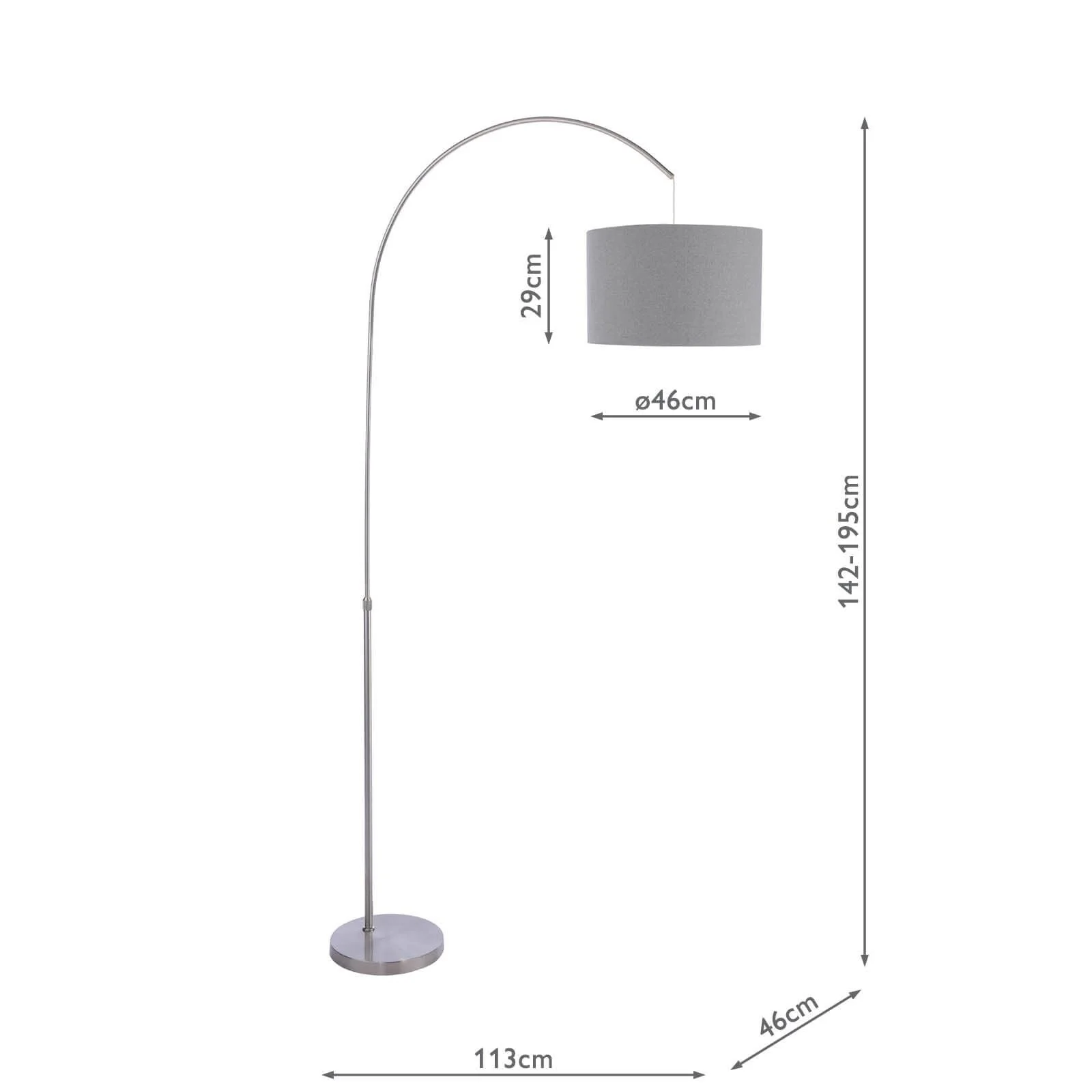 Bow Floor Lamp Satin Nickel With Shade E27 - Image 2