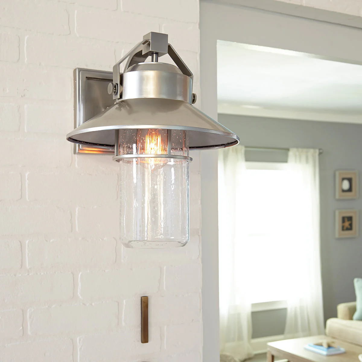 Boynton 1 Light Medium/Large Outdoor Wall Lantern - Painted Brushed Steel E27 IP44 - Image 14