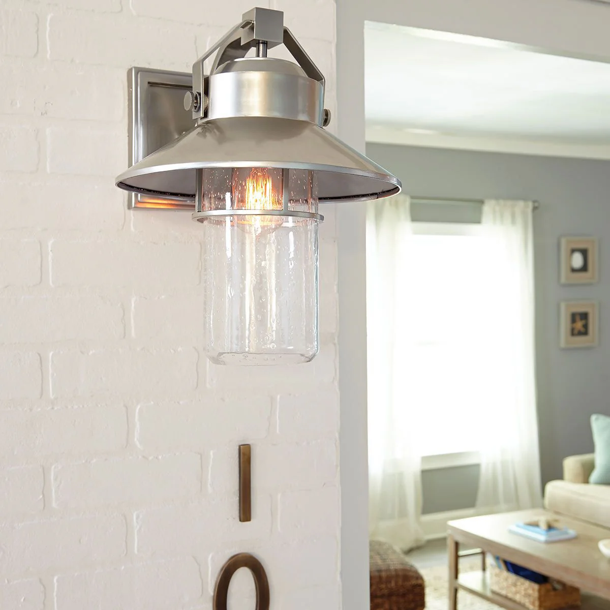 Boynton 1 Light Medium/Large Outdoor Wall Lantern - Painted Brushed Steel E27 IP44 - Image 9