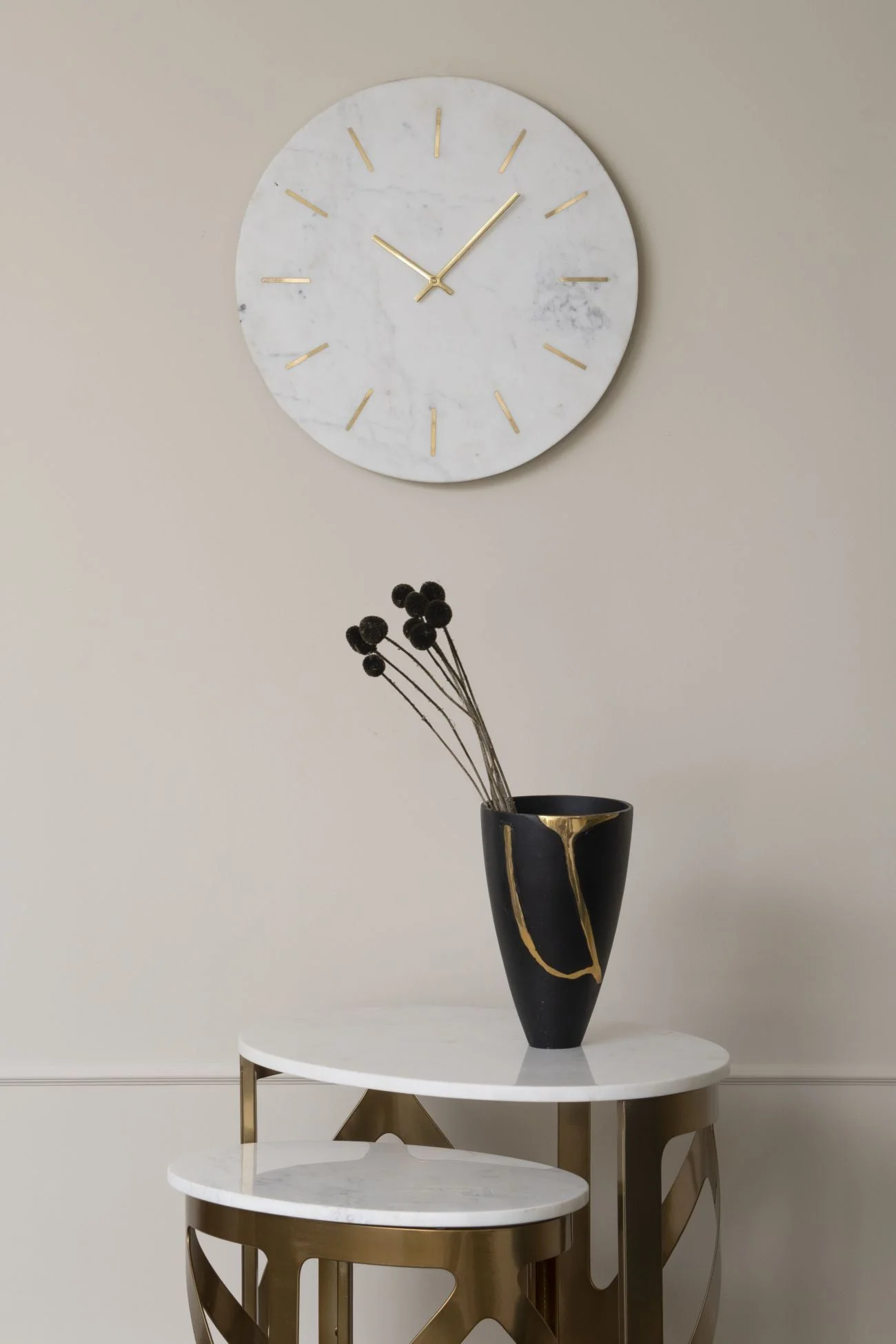Brass Inlay Wall Clock - Marble Finish - Image 3