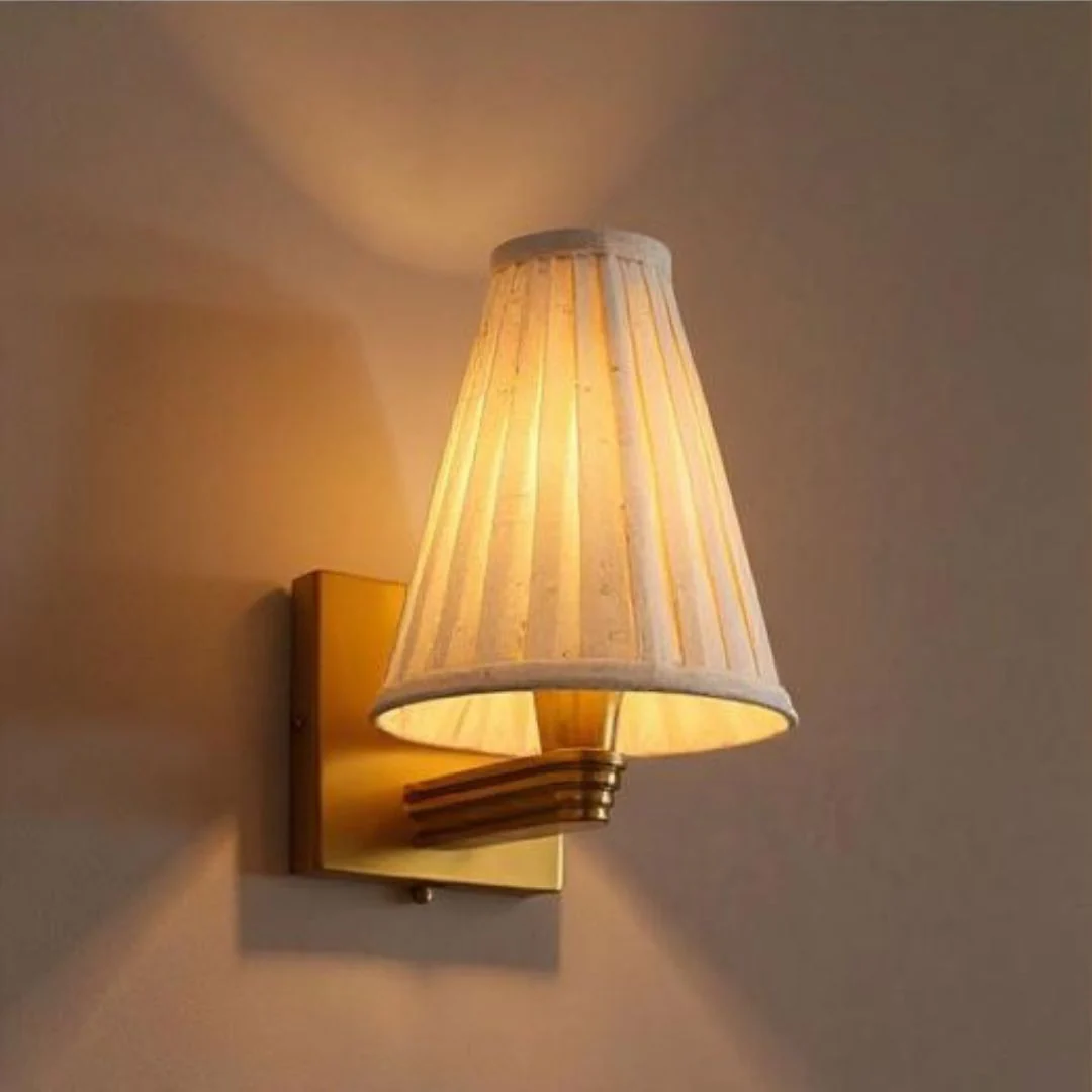 Tory Brass Wall Lamp with Pleated Tall Empire Shade - Image 2
