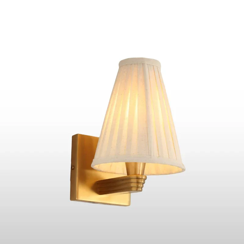 Tory Brass Wall Lamp with Pleated Tall Empire Shade - Image 3