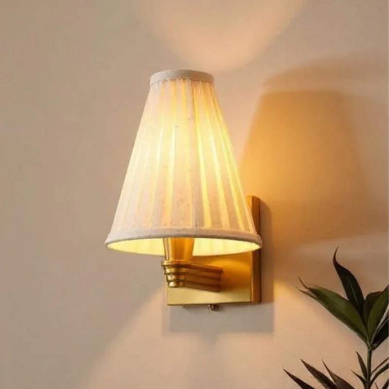 Tory Brass Wall Lamp with Pleated Tall Empire Shade - Image 4