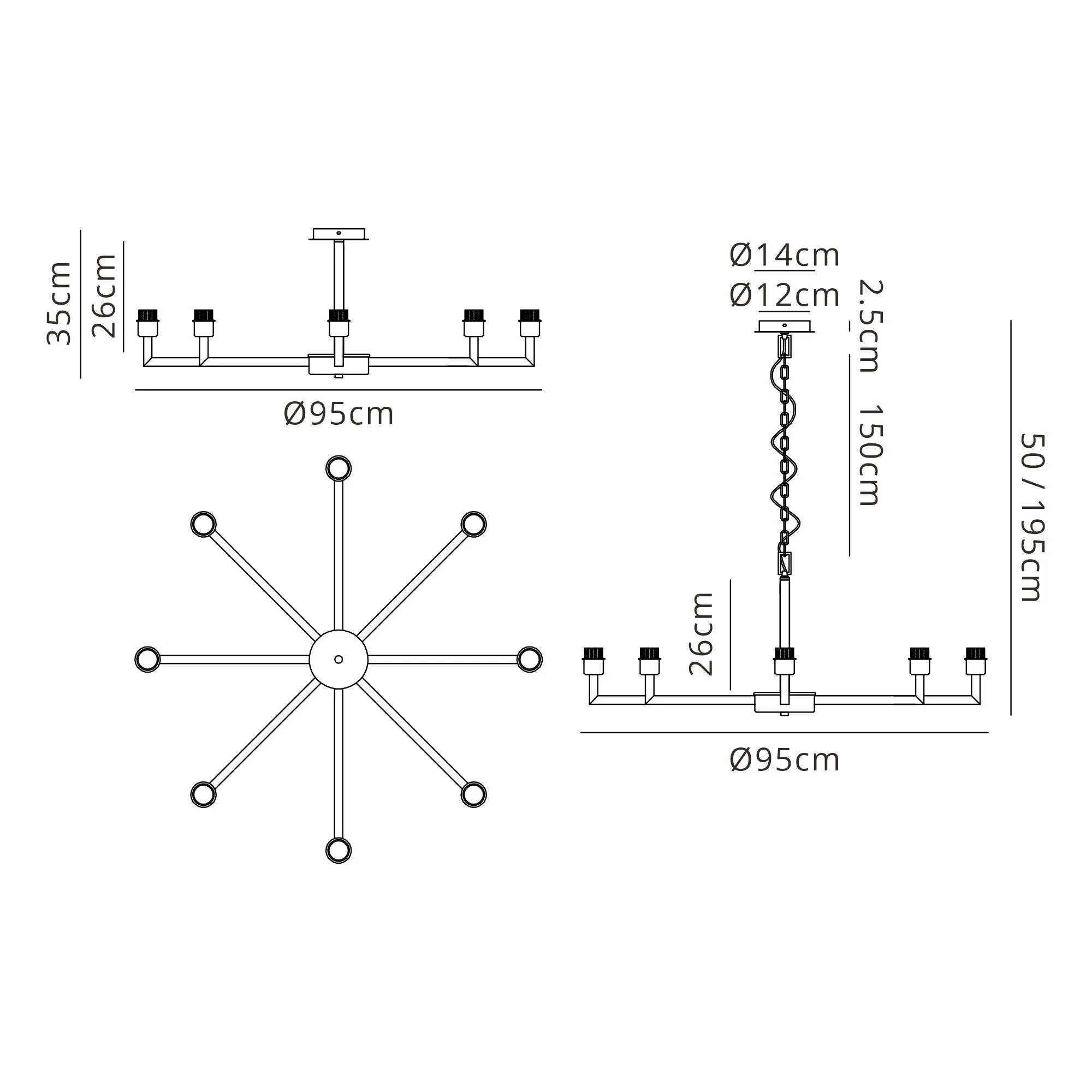 Braxton Adjustable Multi Arm Pendant/Semi Ceiling (FRAME ONLY) - Image 43