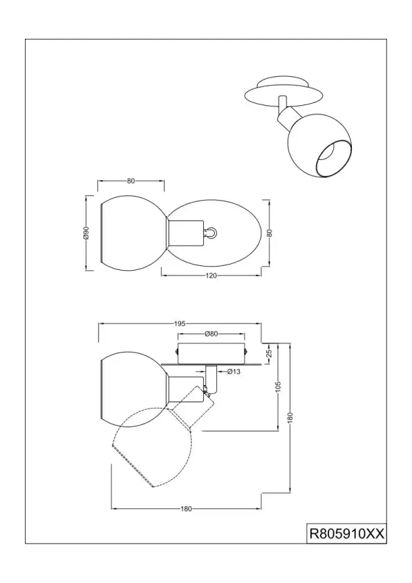 Brest Wall/Ceiling Spotlight - Chrome - Image 4