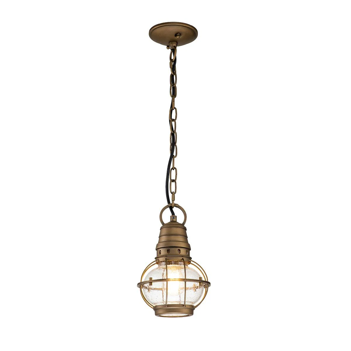 Bridge Point 1 Light Small Chain Lantern - Weathered Zinc/Natural Brass IP44 E27 - Image 2