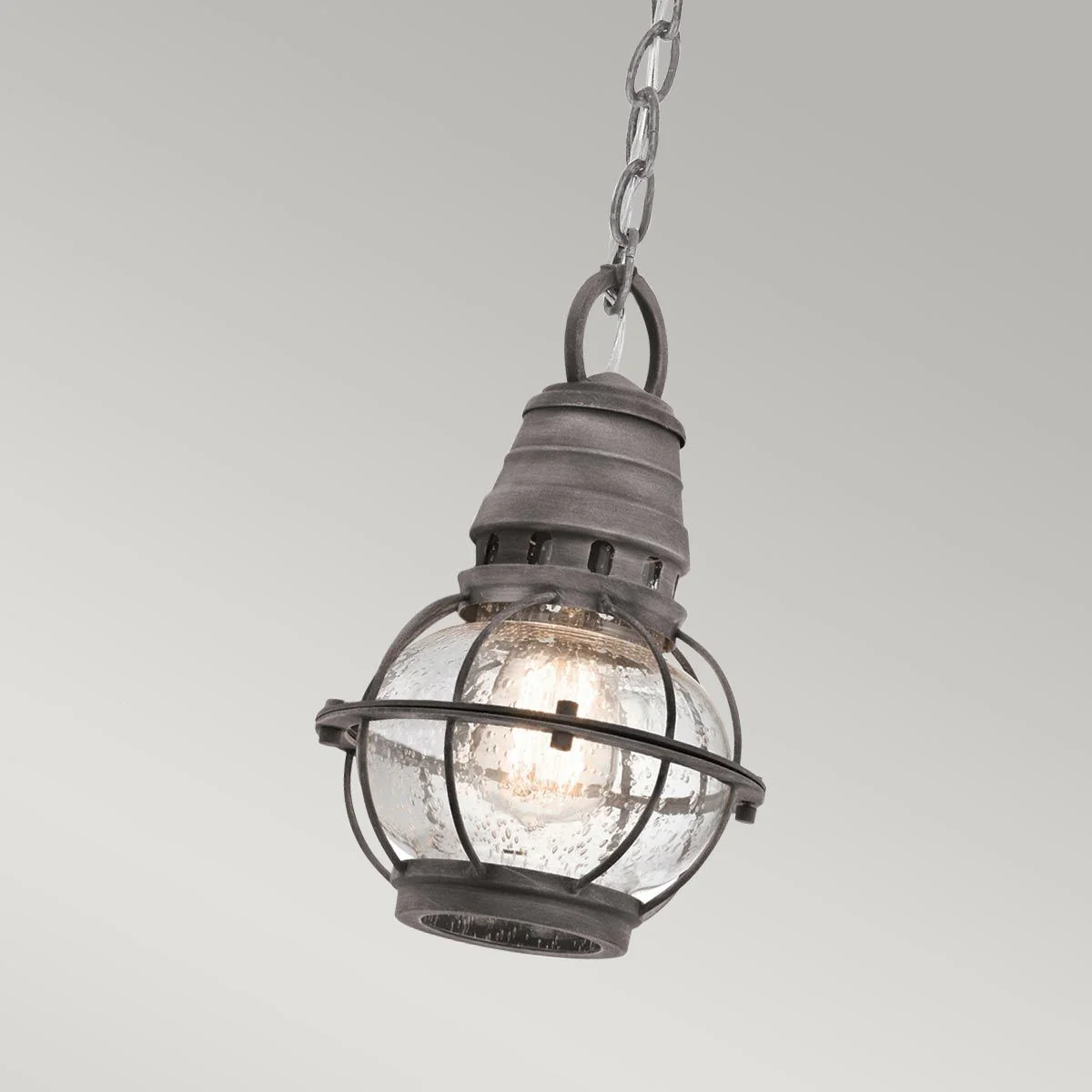 Bridge Point 1 Light Small Chain Lantern - Weathered Zinc/Natural Brass IP44 E27 - Image 4