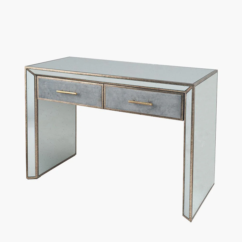 Brindisi Grey Velvet, Antique Metal and Mirror Console Table - Image 3