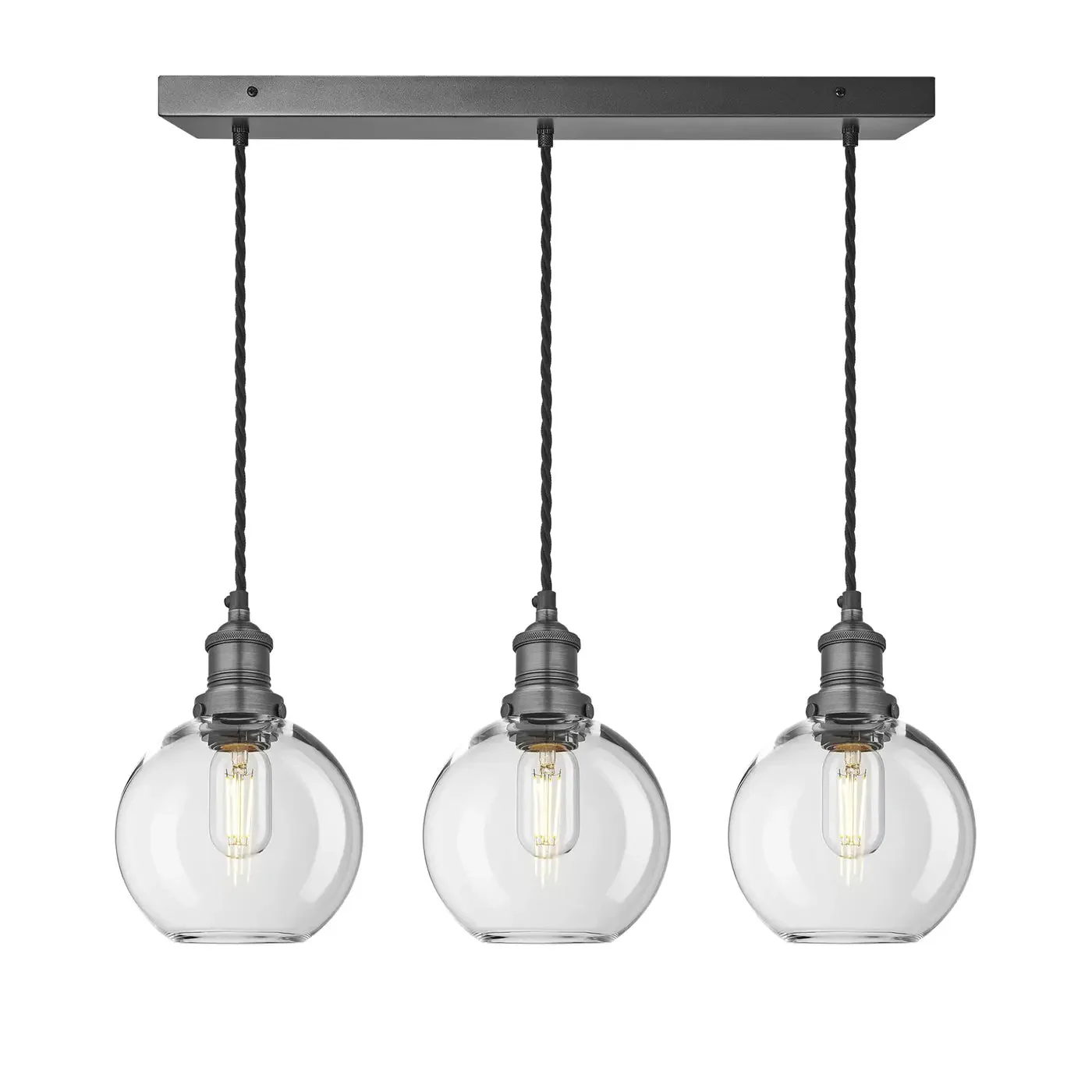 Brooklyn 3Lt Glass Globe Wire Cluster Lights -Brass/ Pewter - Image 3
