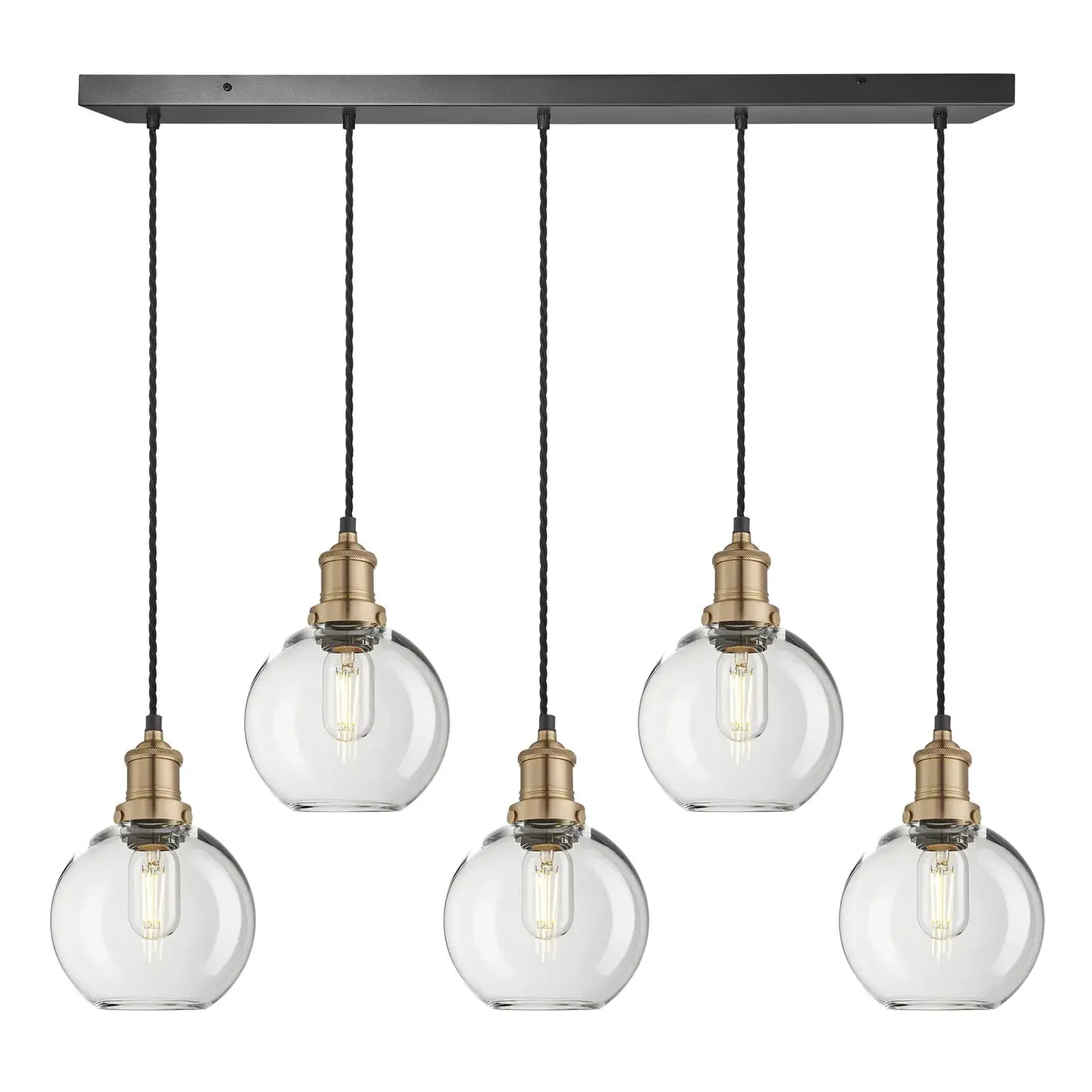 Brooklyn 5Lt Glass Globe Wire Cluster Lights -Brass/ Pewter - Image 2