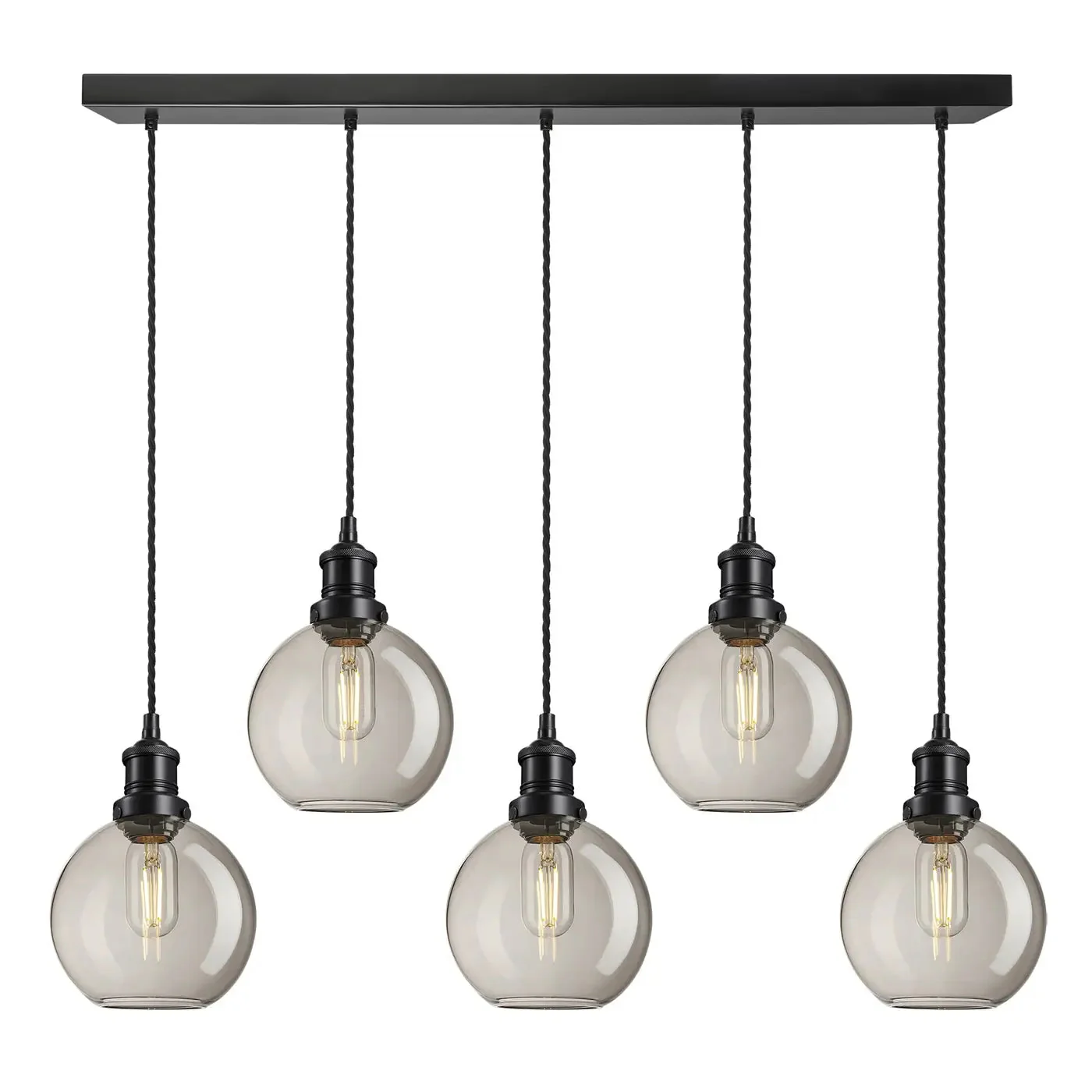 Brooklyn 5Lt Glass Globe Wire Cluster Lights -Brass/ Pewter - Image 3