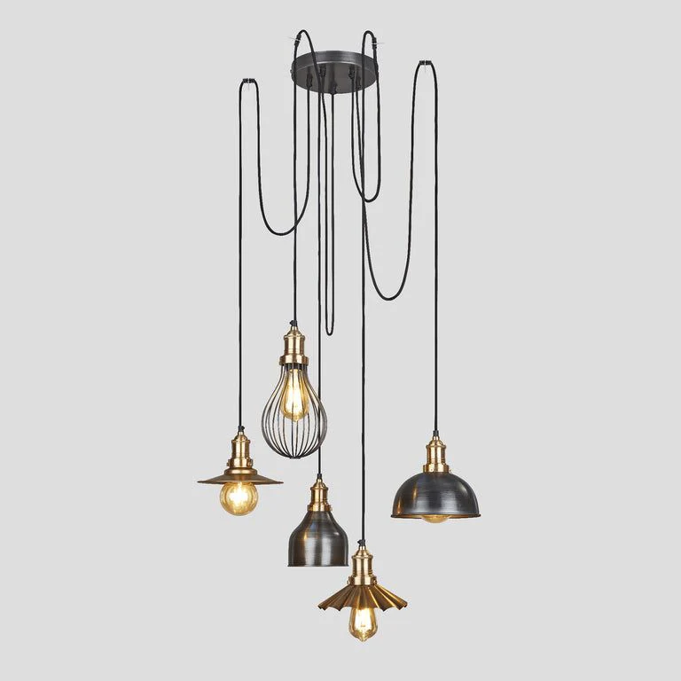 Brooklyn Cluster Ceiling Light With Shades- Pewter/ Brass Finish - Image 2