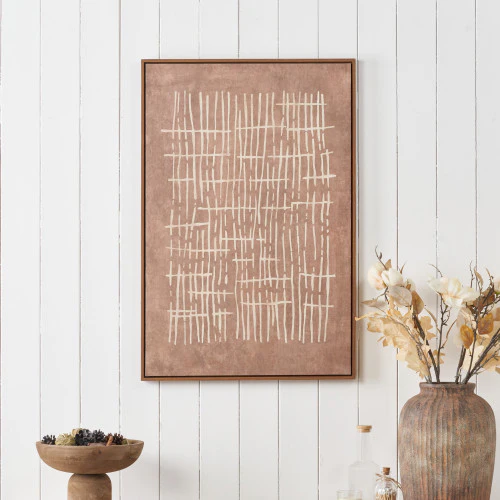 Brown and Natural Abstract Linear Design Canvas with Oak Effect Frame - Image 2