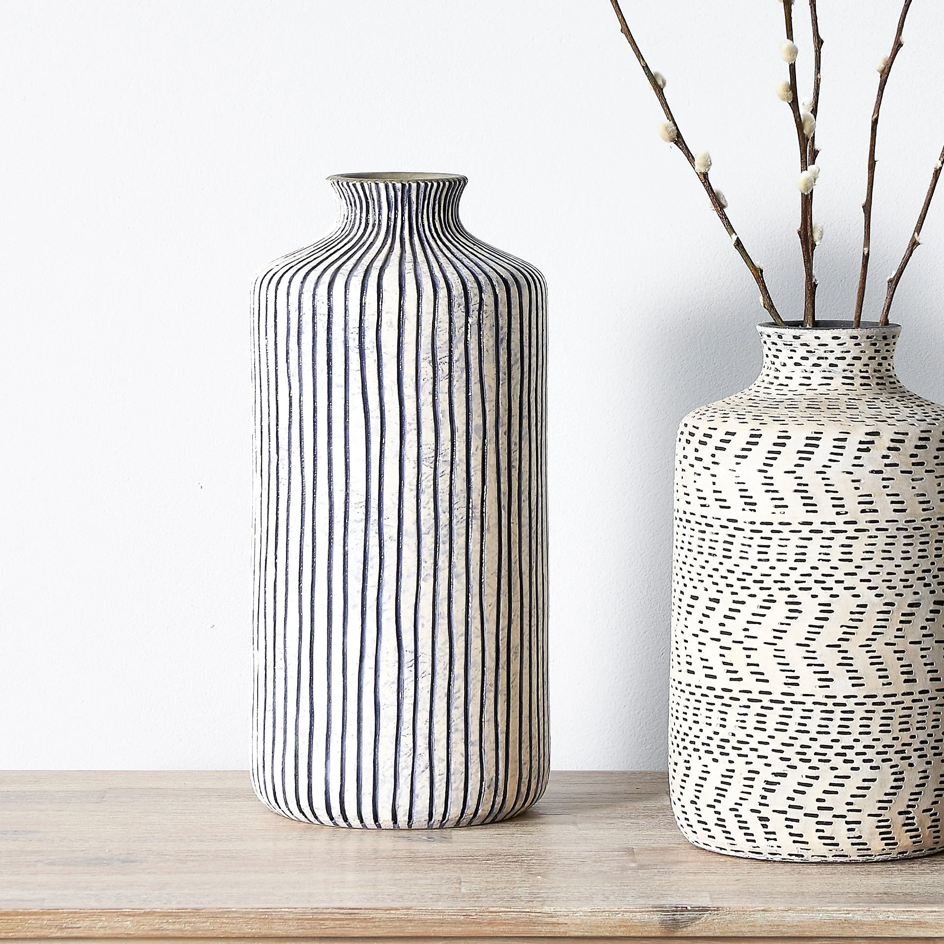 Bude Blue and White Stoneware Stripe Design Vase - Image 2
