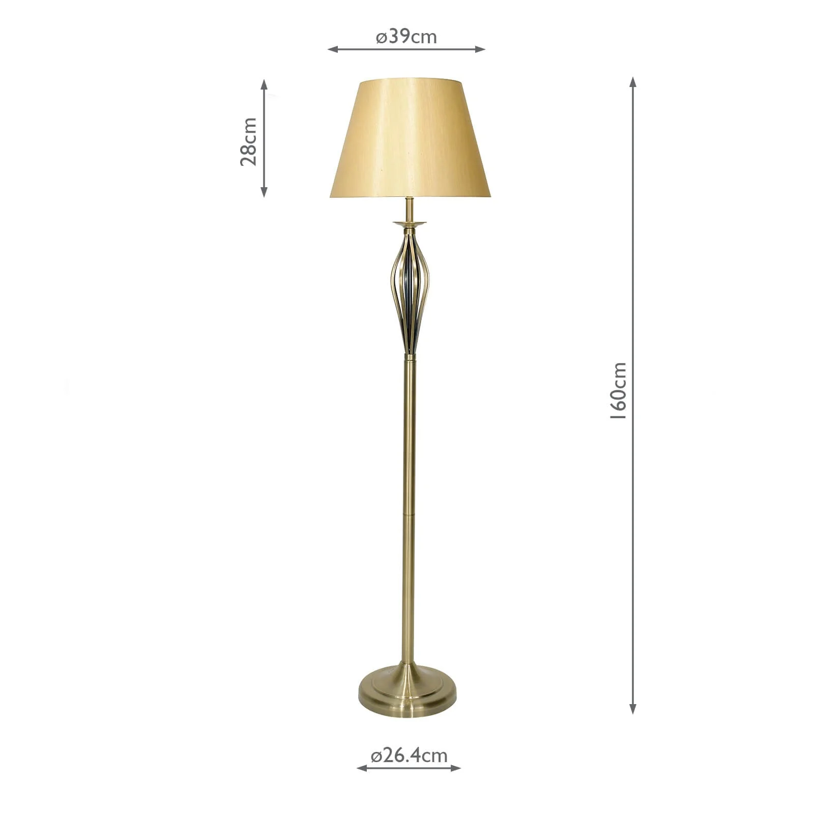Bybliss Floor Lamp Antique Brass/Satin Chrome complete with Shade - Image 4