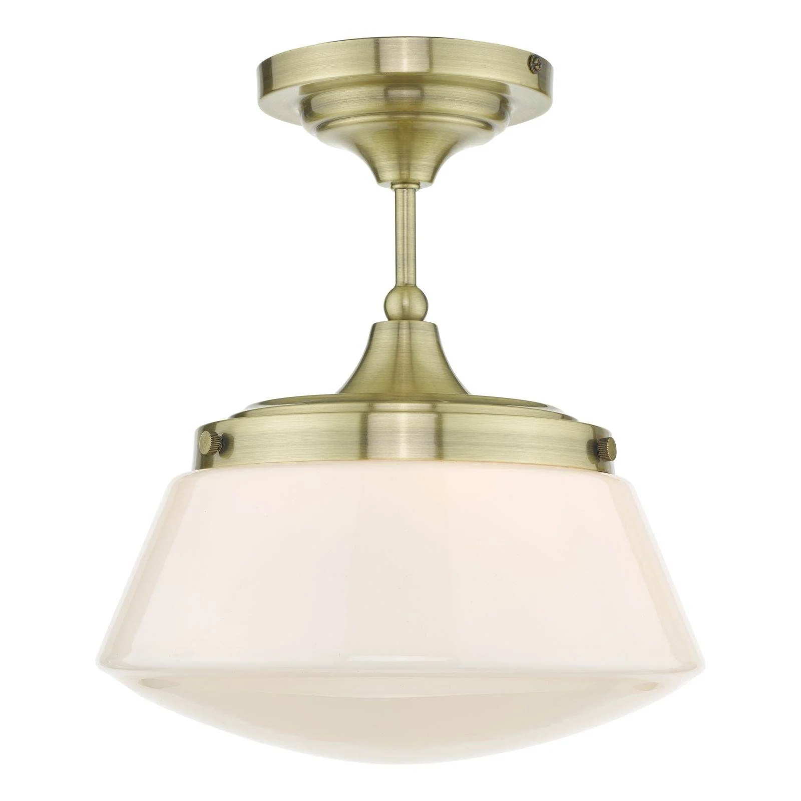 Caden 1 Light Semi Flush Ceiling Light - Polished Chrome/Antique Brass & Opal Glass IP44 - Image 3
